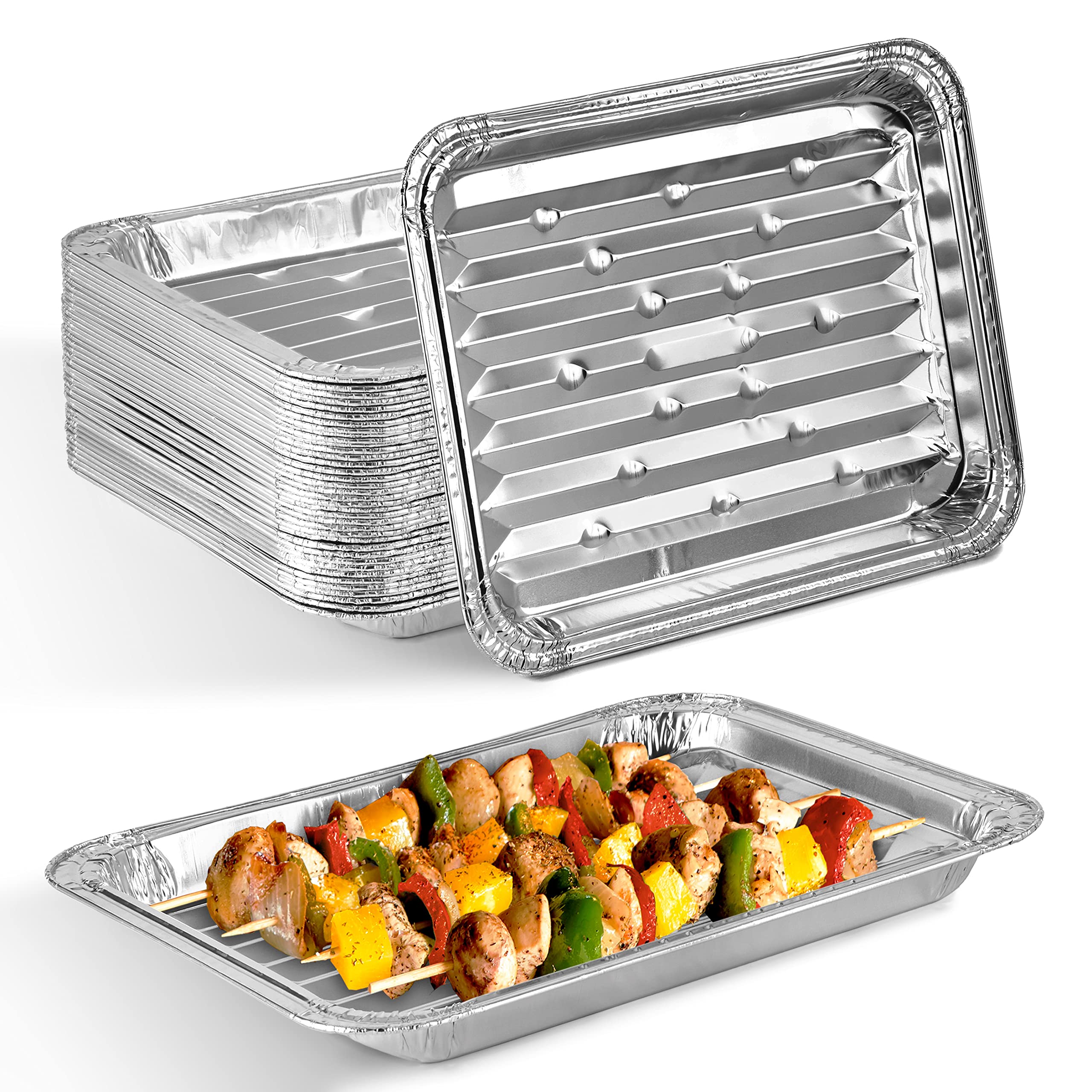 Stock Your Home Disposable Aluminum Foil Broiler Pan (10 Pack) For Oven - Durable Broiling Drip Trays With Ribbed Bottom Surface