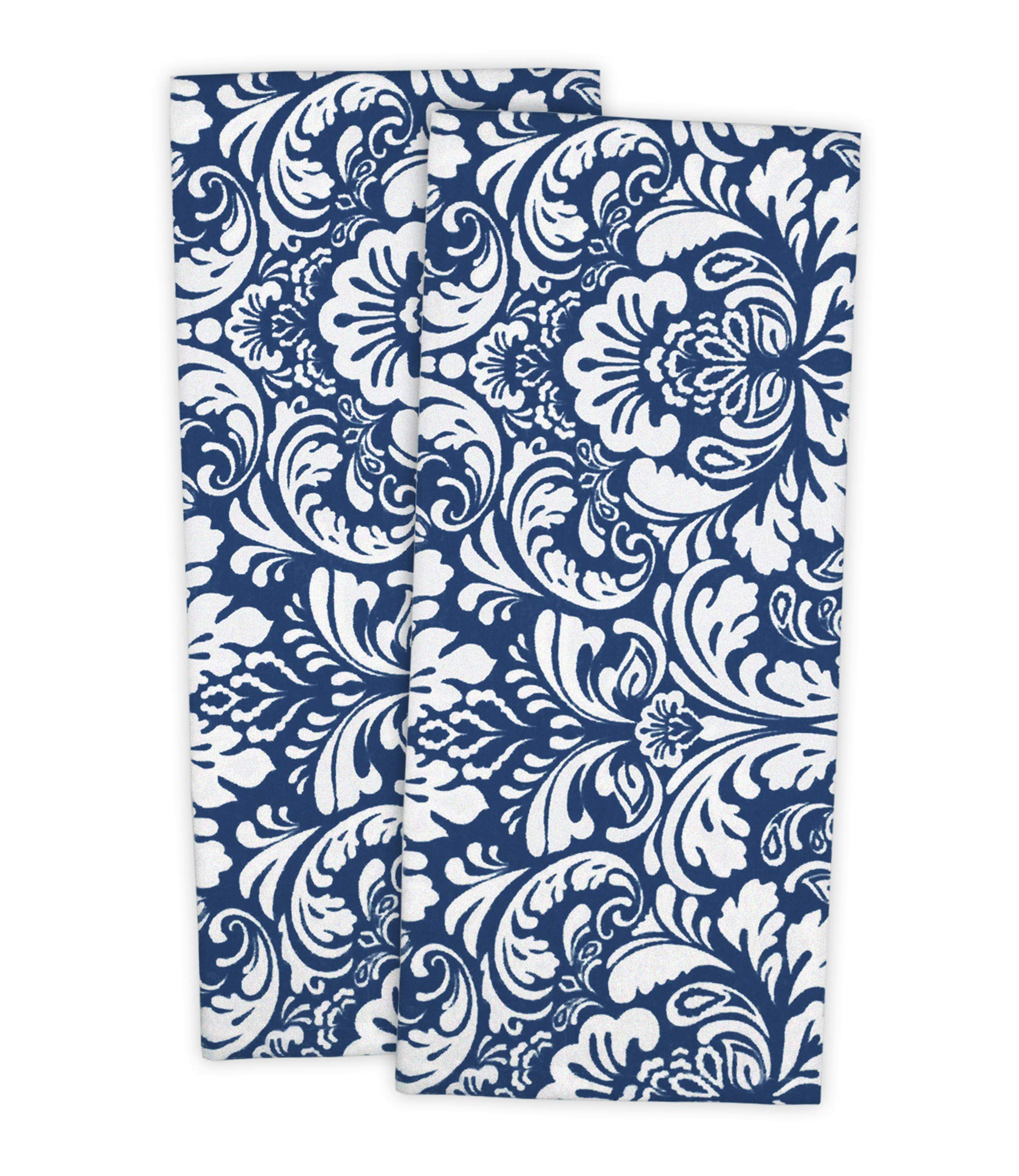 DII Cotton Dish Towel Set Damask Print, 18x28, Nautical Blue, 2 Count