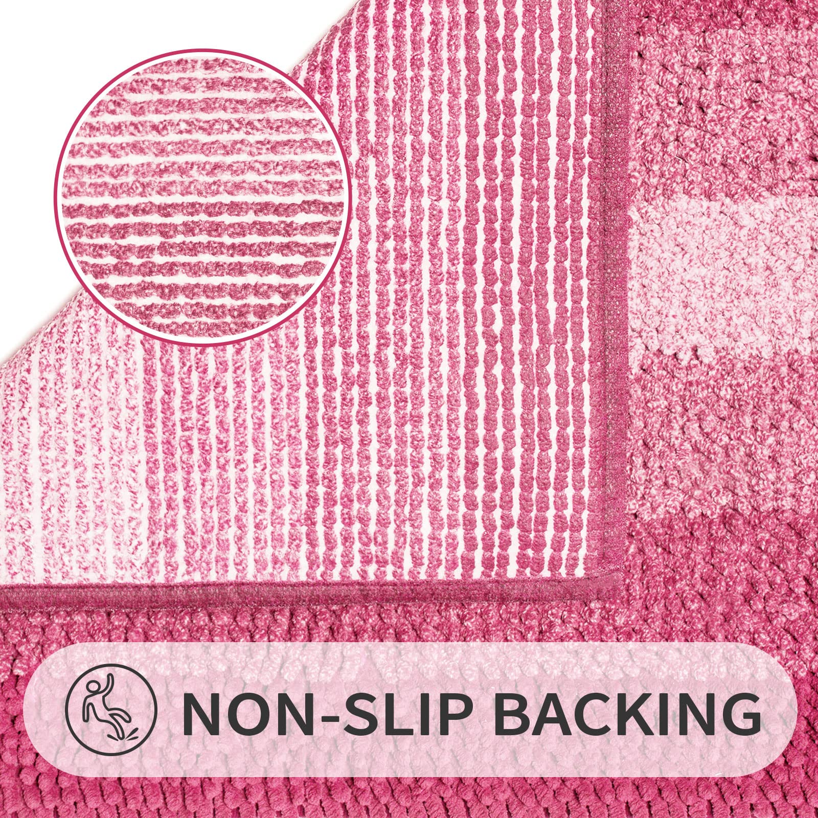 Gibelle Pink Bathroom Rugs, Luxury Chenille Bath Mat, Small Non Slip Shower Rug And Bath Room Floor Mats, Machine Washable, Quic