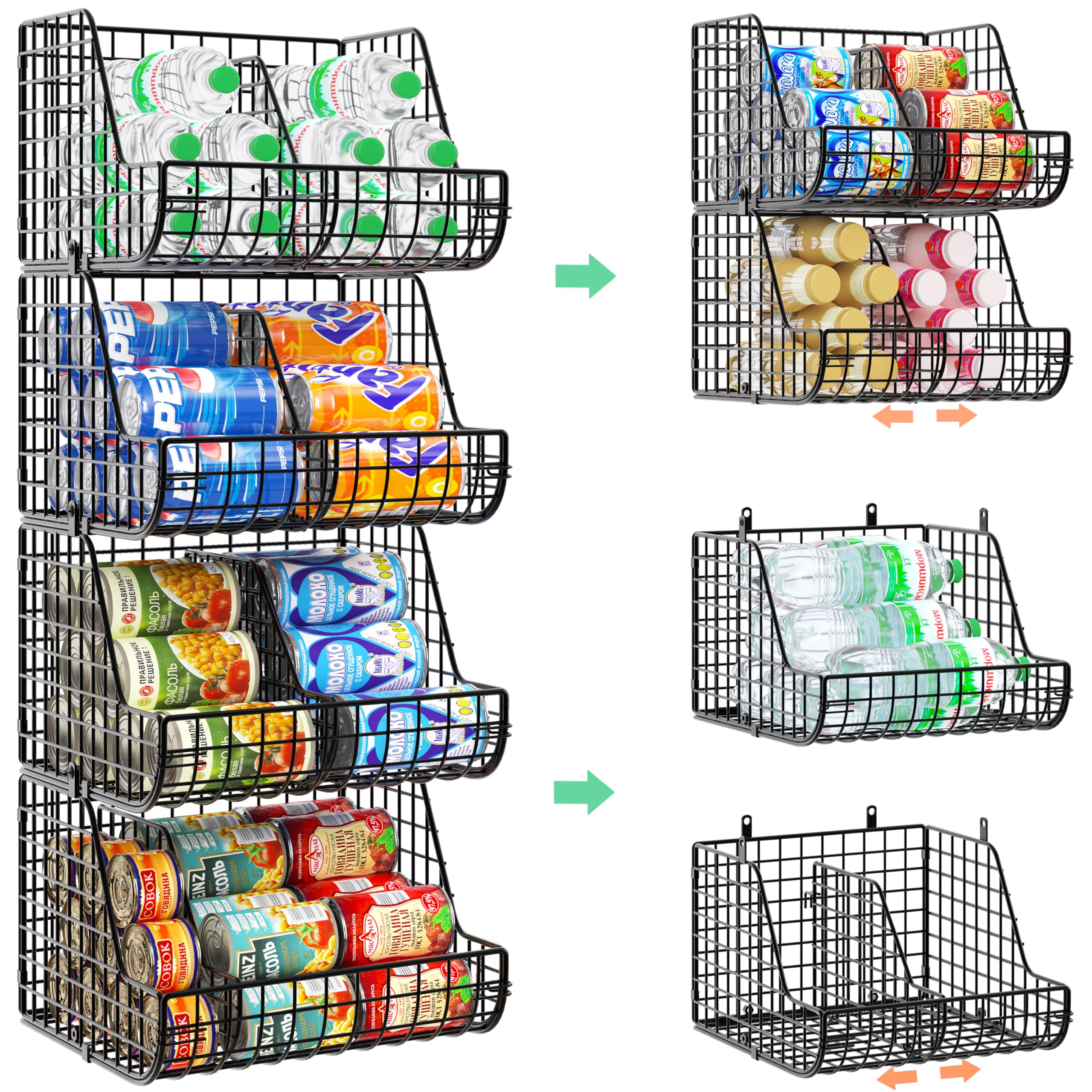 Stackable Soda Can Organizer Stores Up to 72 Cans, 4Pack Can Storage Organizer for Pantry Shelves, 4Tier Kitchen Can Holders w