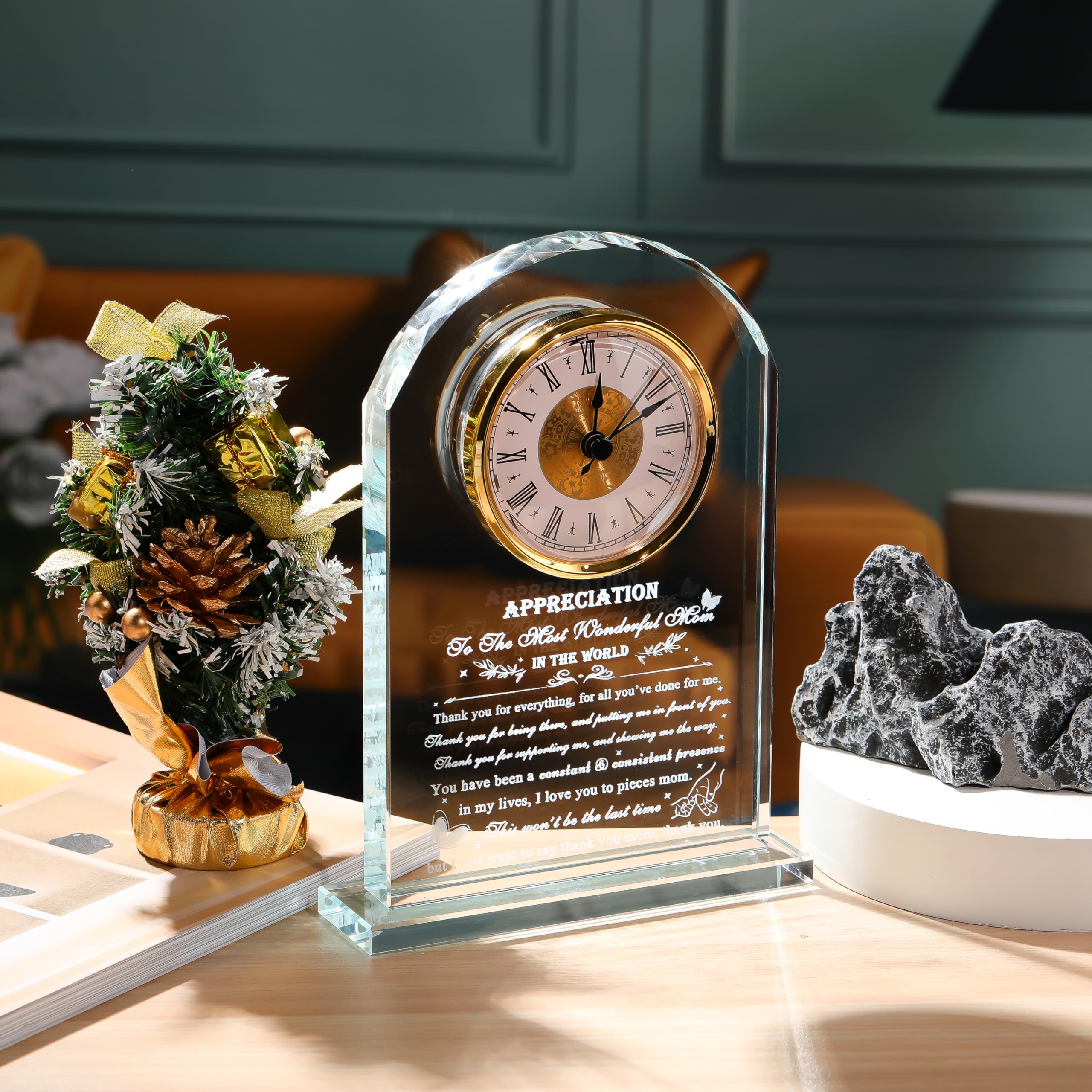 Mom Gifts from Daughter Son - Crystal Clock Engraved Mothers Day Appreciation Gifts Keepsake for Mother Mama who has Everything