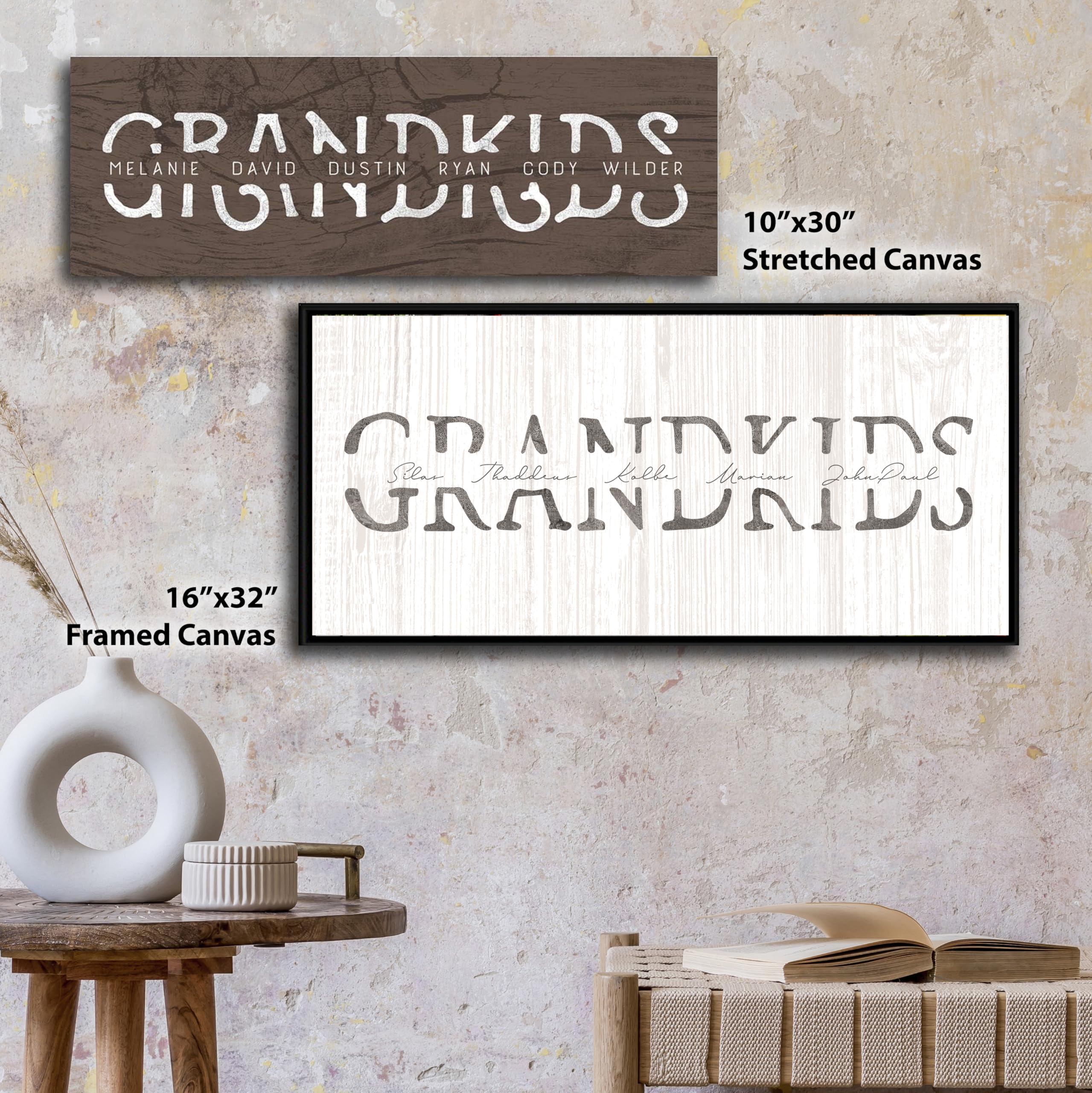 Grandkids - Personalized Art Gift For Grandparents (Rustic Woodgrain, 6.5''X18'' Block Mount)
