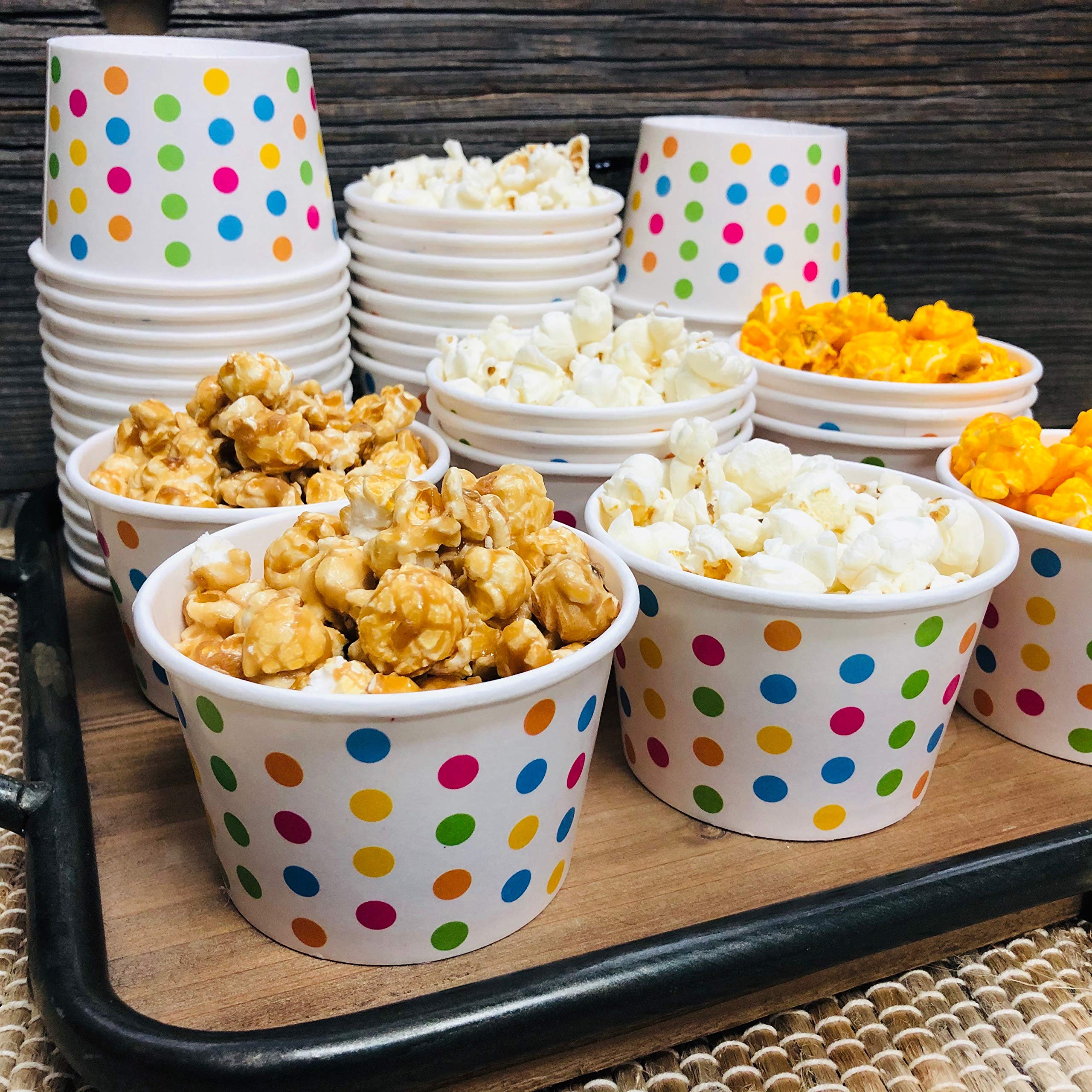 Ice Cream Sundae Kit - 12 Ounce Polka Dot Paper Treat Cups - Heavyweight Plastic Spoons - Paper Umbrellas - 12 Each Pink Orange