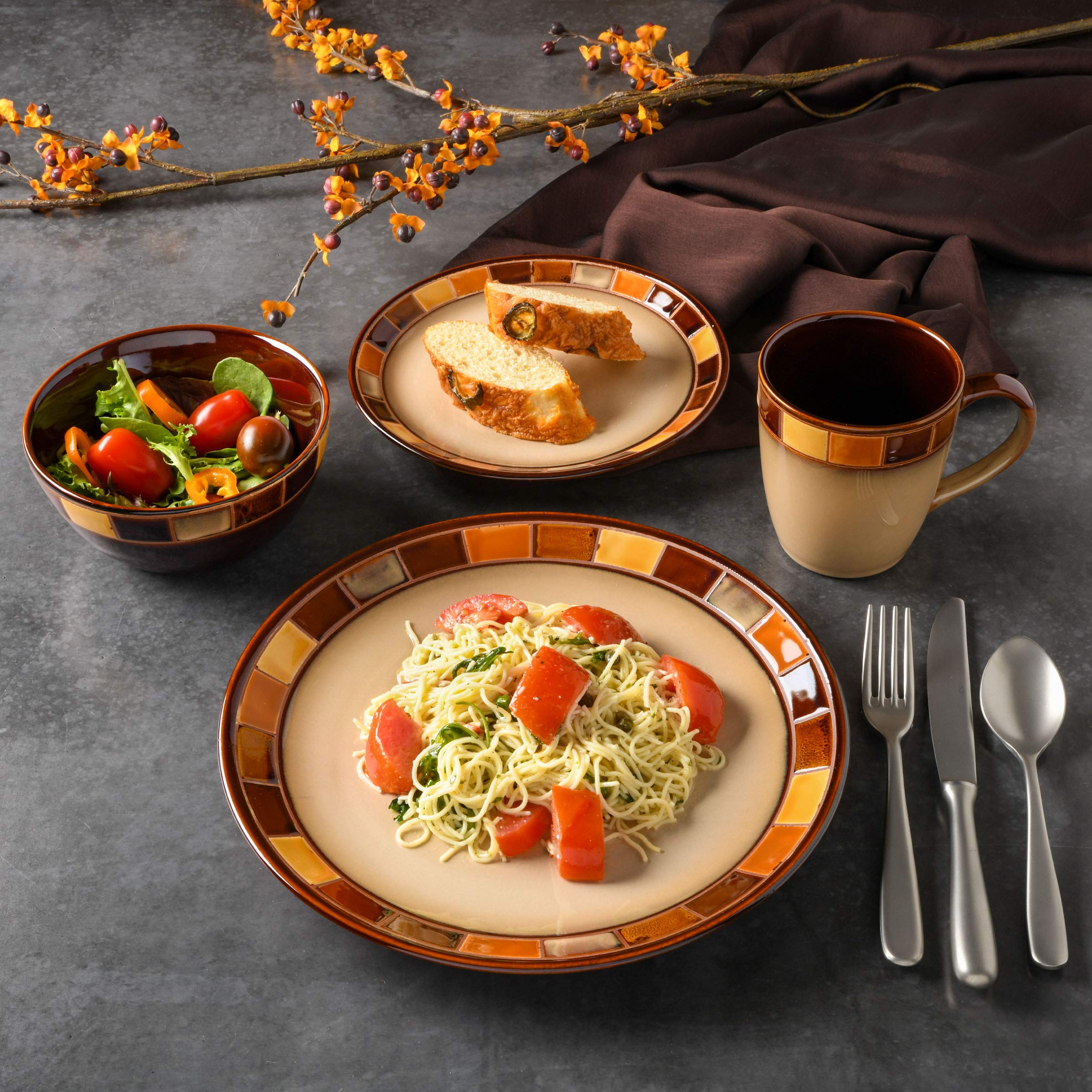 Gibson Casa Estebana 16-Piece Dinnerware Set Service For 4, Beige And Brown - 70736.16Rm