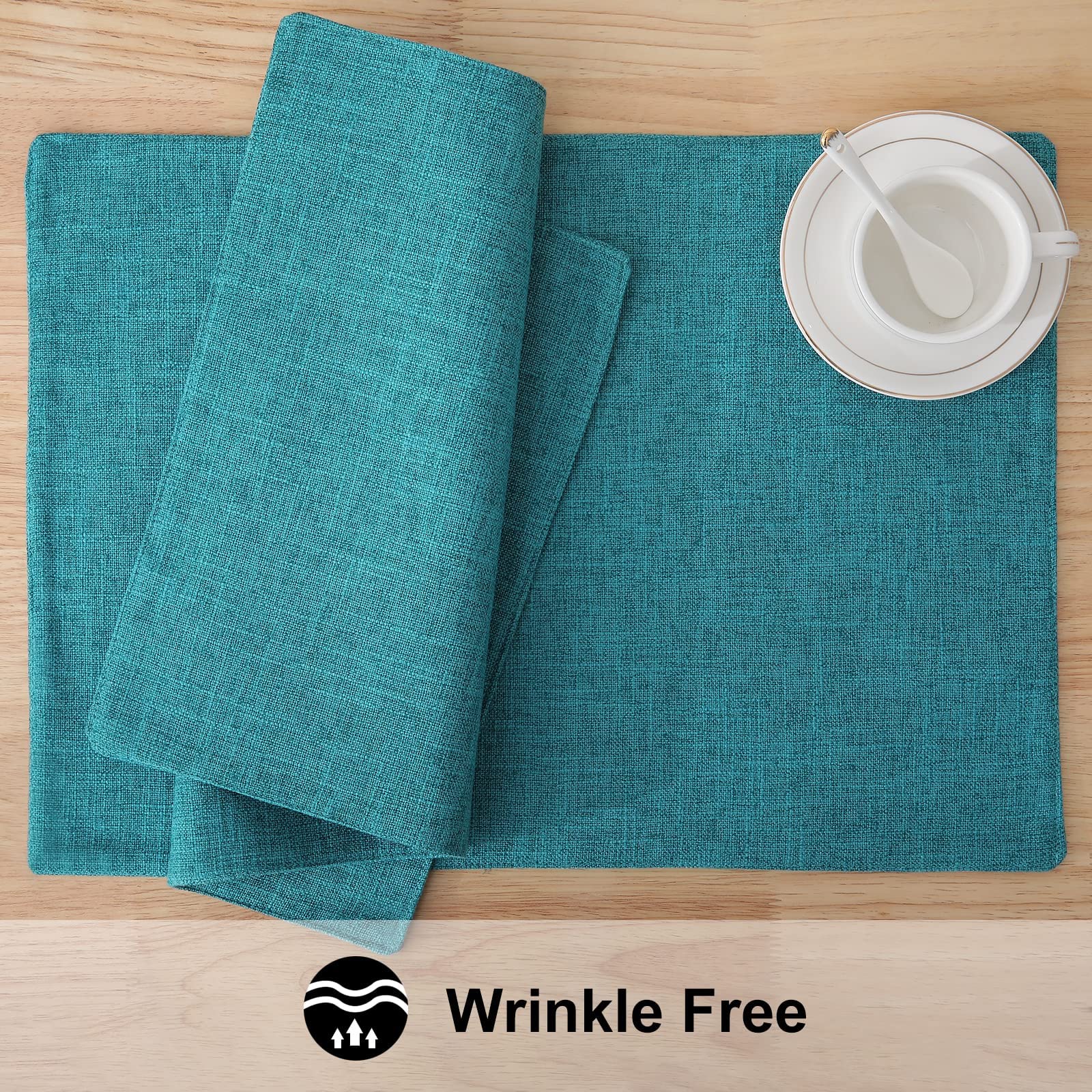 Homing Teal Cloth Easter Placemats Set Of 4 - Cotton Linen Blend Washable Spring Dining Table Mats For Easter, Indoors & Outdoor