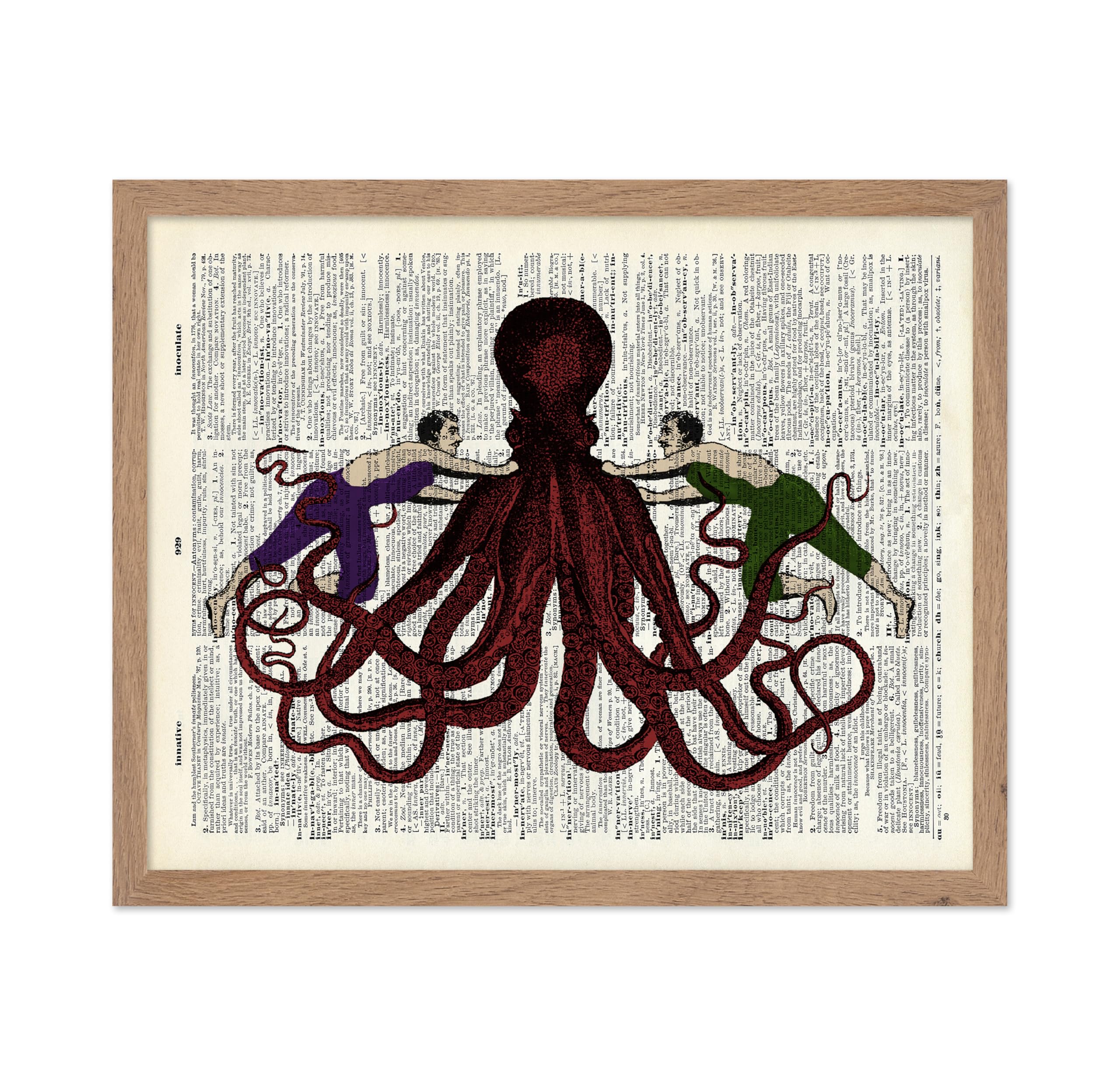 Poster Master Dictionary Art Poster - Men and Octopus Print - Octopus Art - Kraken Art - Gift for Men, Women, Animal Lover - Nau