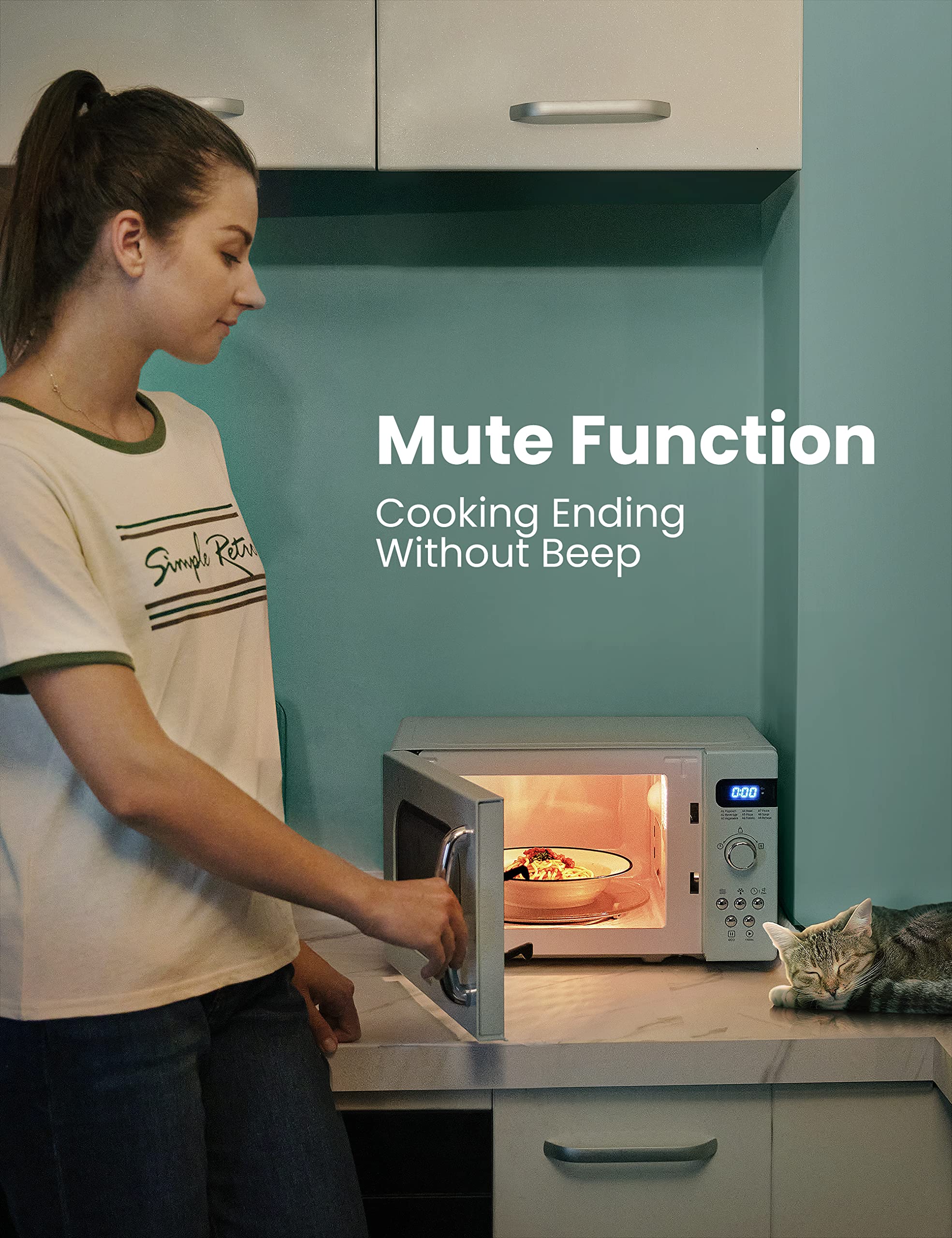 Comfee' Retro Small Microwave Oven With Compact Size, 9 Preset Menus, Position-Memory Turntable, Mute Function, Countertop Micro