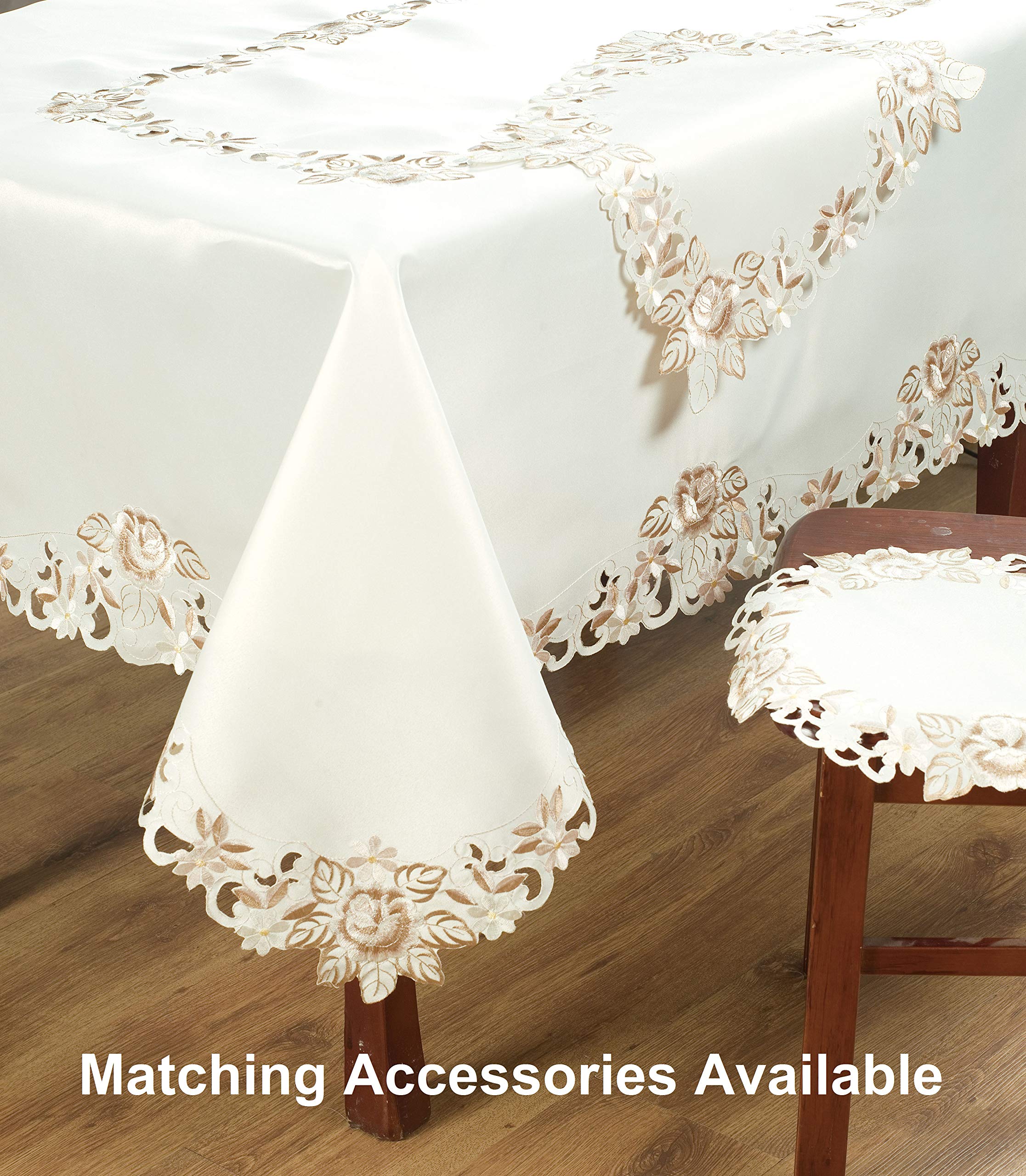 Light Beige Table Cloth - Rectangle Lace Linen Tablecloth Intricate Cutouts Embroidery - Perfect For Kitchen Dining Room Table H