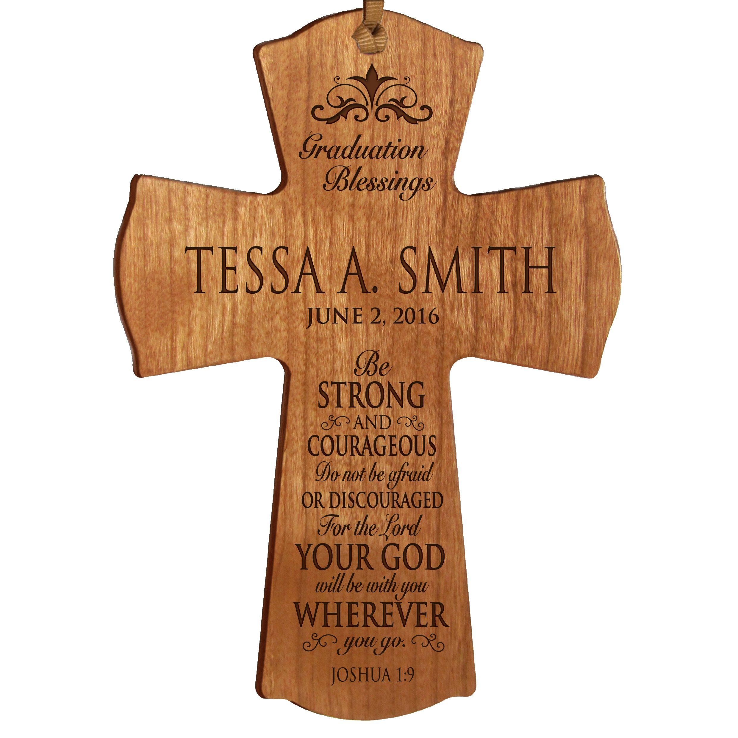 LifeSong Milestones Personalized Graduation Gifts for Graduate Ideas for Men and Women Custom Wall Cross Be Strong and Courageou