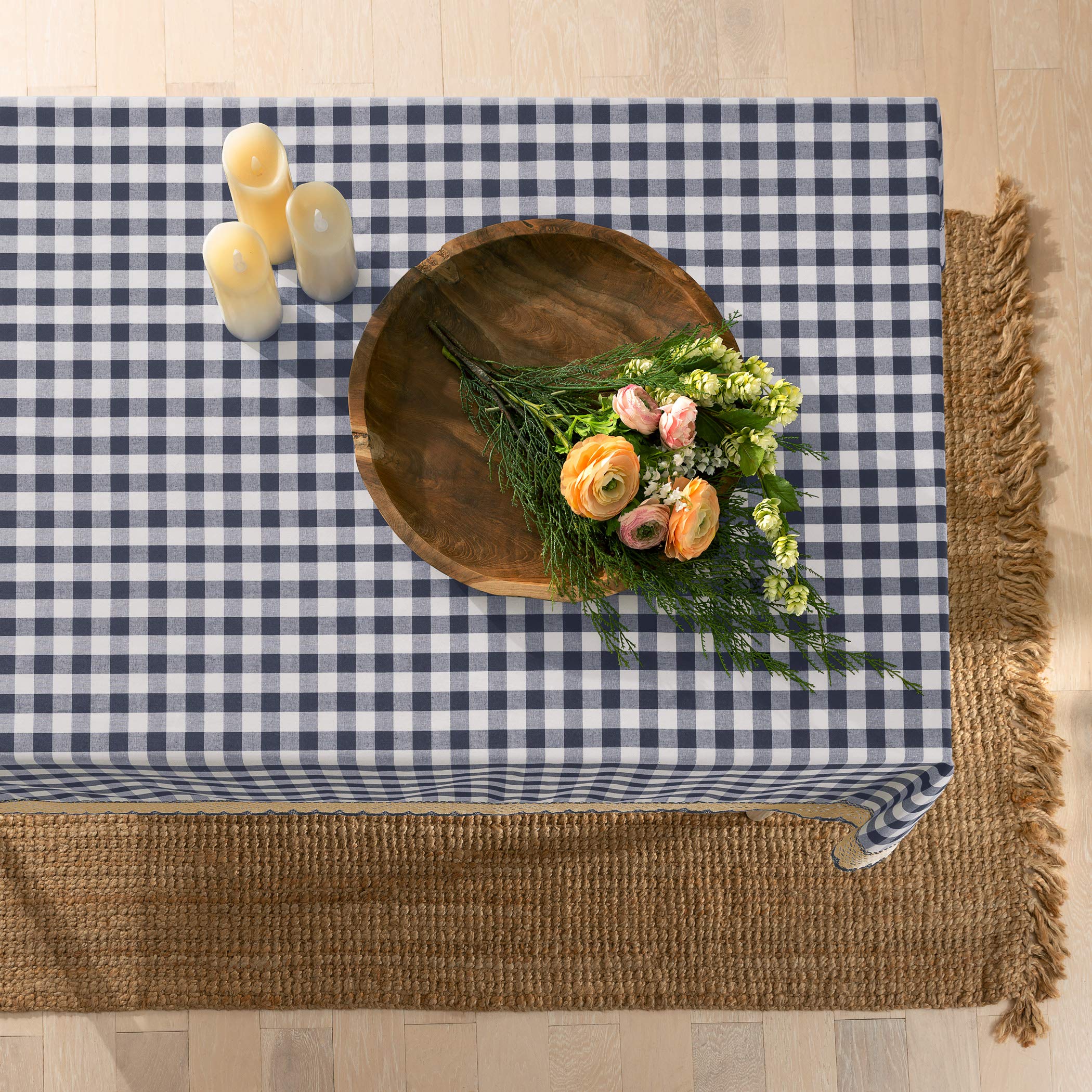 Buffalo Check Plaid Tablecloth, Navy - 60'' X 104'' - Premium & Durable Checkerd Tablecloth Is Reversible For Solid Colors - Wat