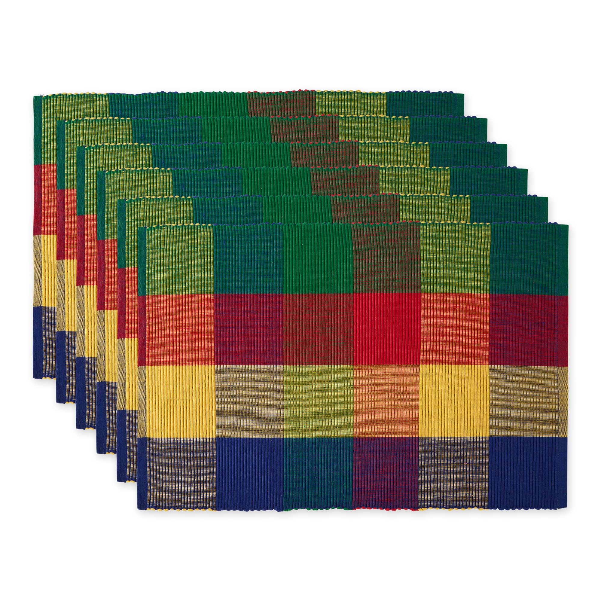 DII Basic Everyday Ribbed Tabletop 100% Cotton, Placemat Set, 13x19, Summer Check, 6 Piece