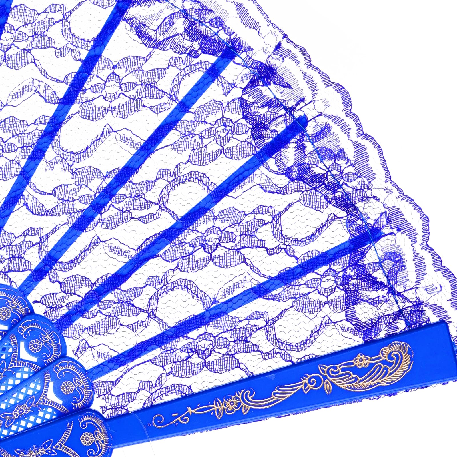 QIRMIZI 30 Pack Lace Handheld Folding Fan - Elegant Bamboo Silk Fan for Women's Wedding Decoration and Dancing Party - Royal Blu