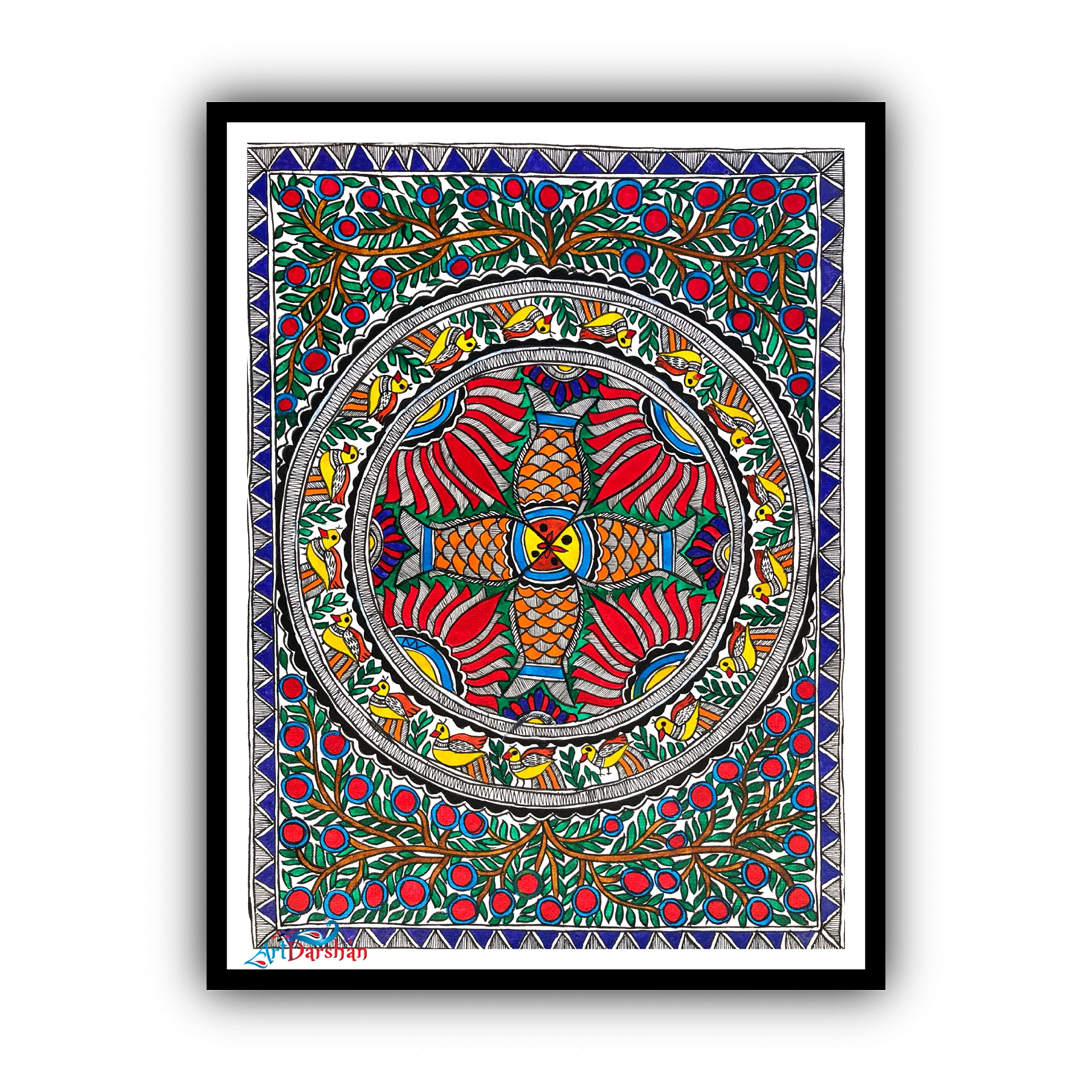 Artdarshan Framed Madhubani Painting | Traditional Madhubani Art | Handmade Khadi Sheet With Natural Colors | Home Decor