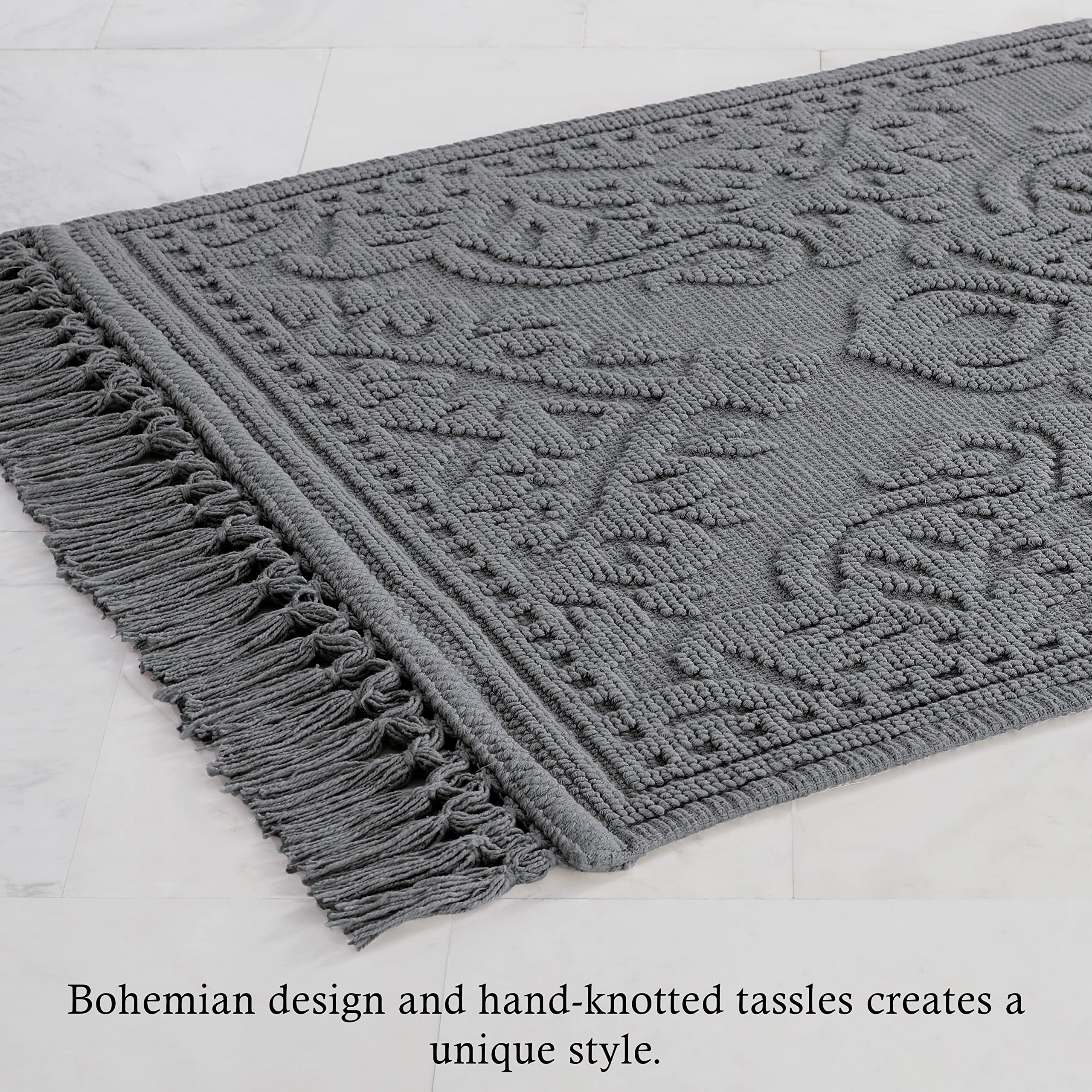 Jean Pierre - Ricardo Bath Mat, Woven Fringe Bathroom Rugs, 100% Cotton, Premium Bathroom Decor - Measures 21'' X 41'' - Dark Gr