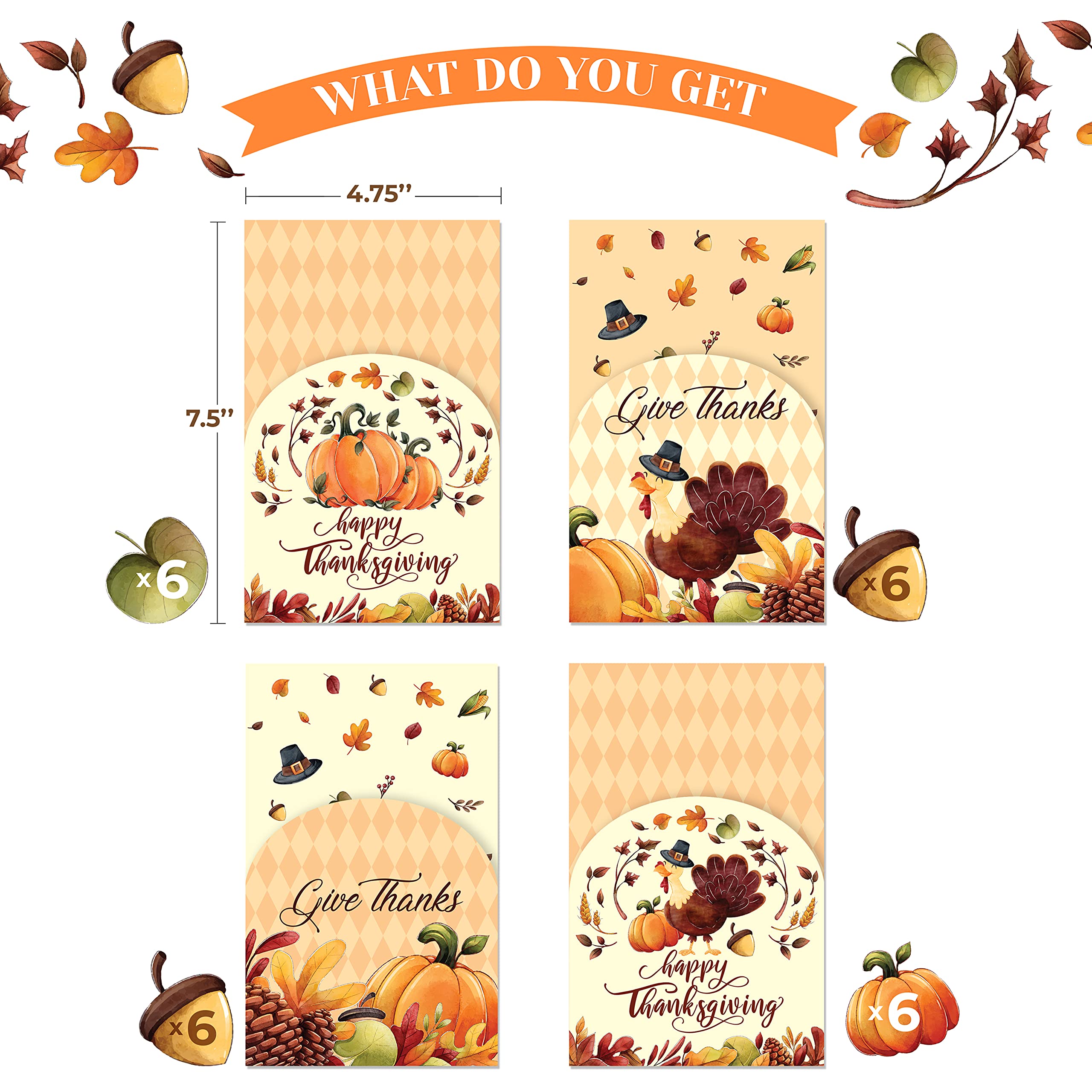 Joyful Toys Thanksgiving Utensil Holder / 24 Pieces Turkey Cutlery Silverware Holder Paper Pocket Set For Thanksgiving Party Sup