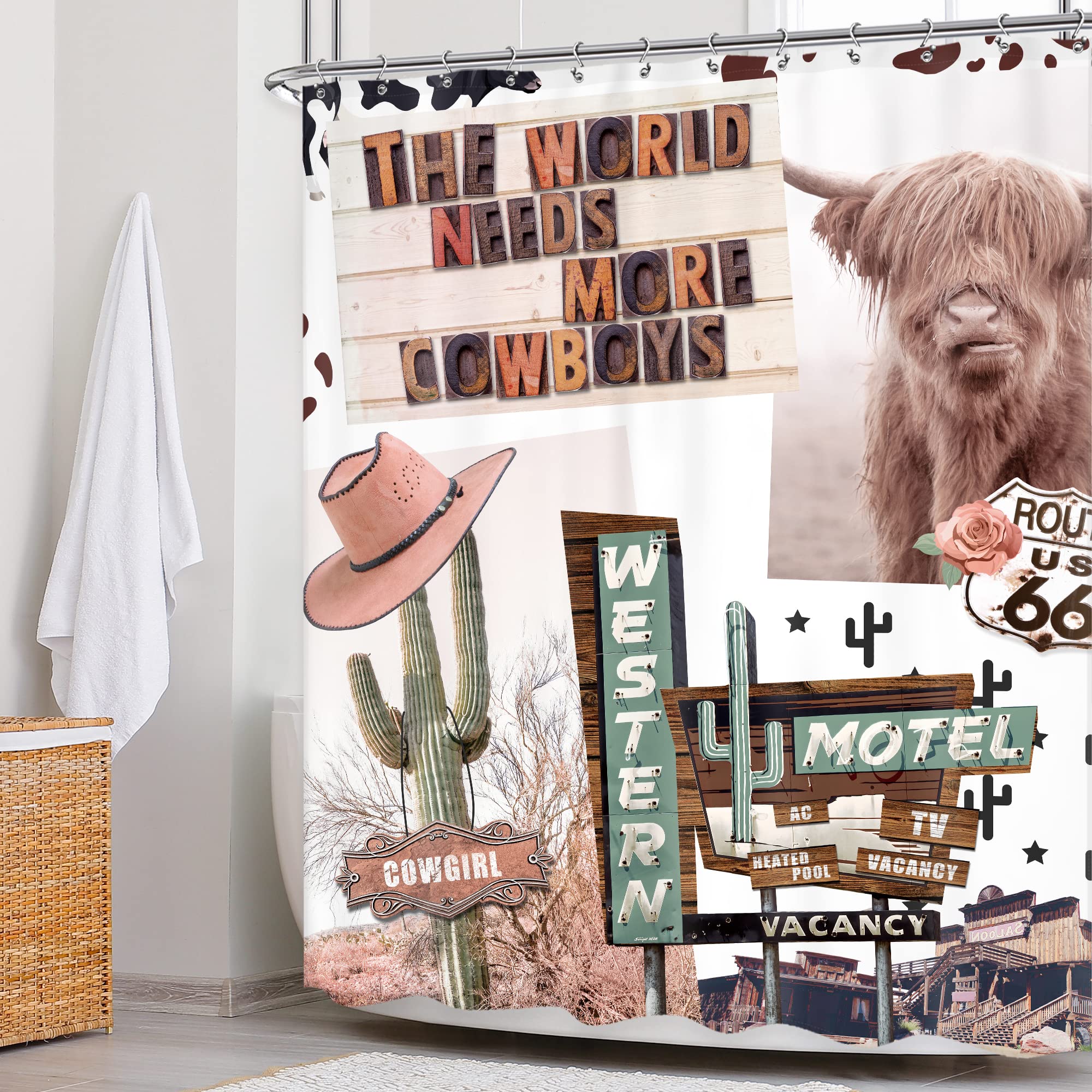 Newsely Western Boho Cow Shower Curtains For Bathroom Rustic Farmhouse Country Funny Longhorn Cattle Bull Shower Curtain Bathroo