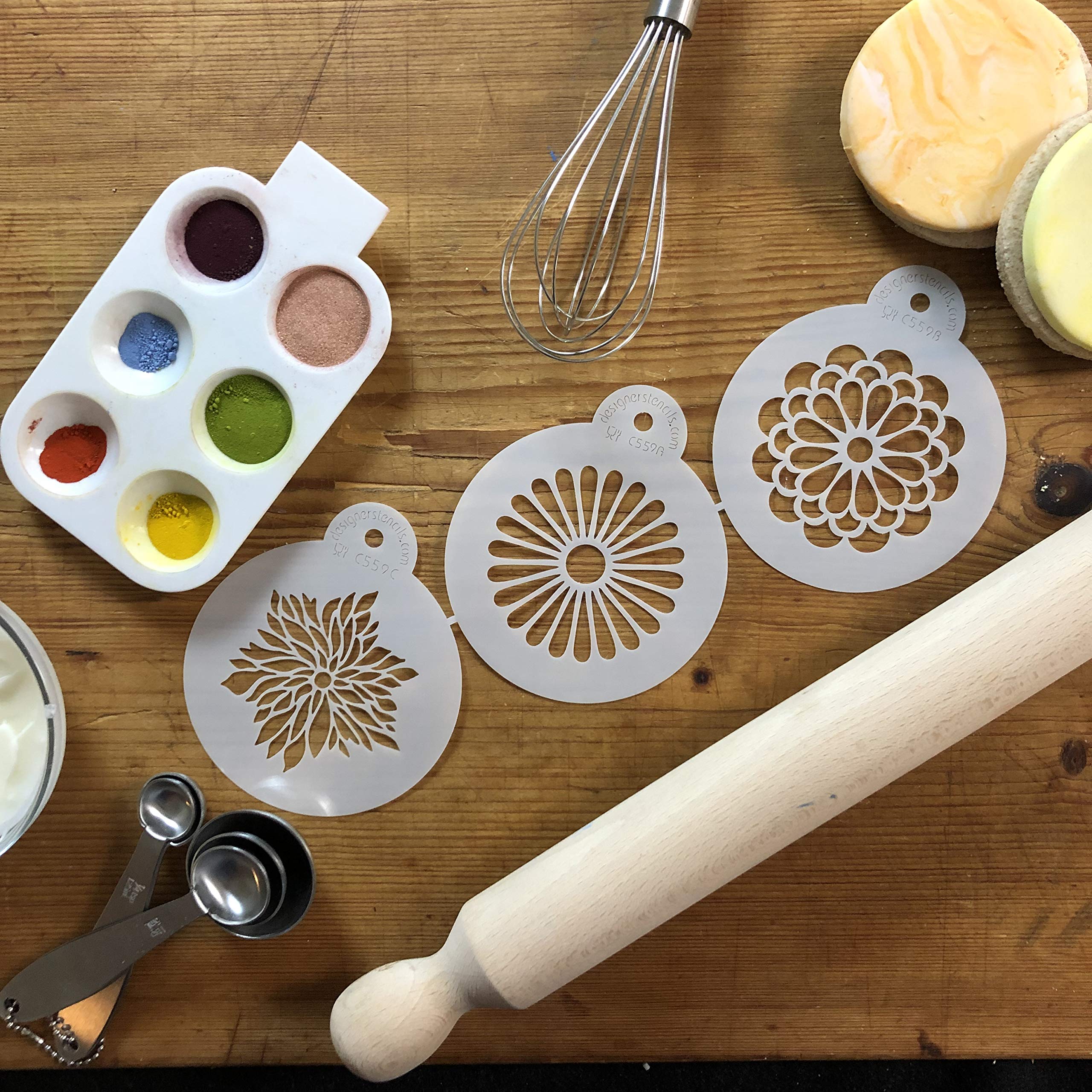 Designer Stencils Modern Flower Cookie Stencil Set, Beige/Semi-Transparent