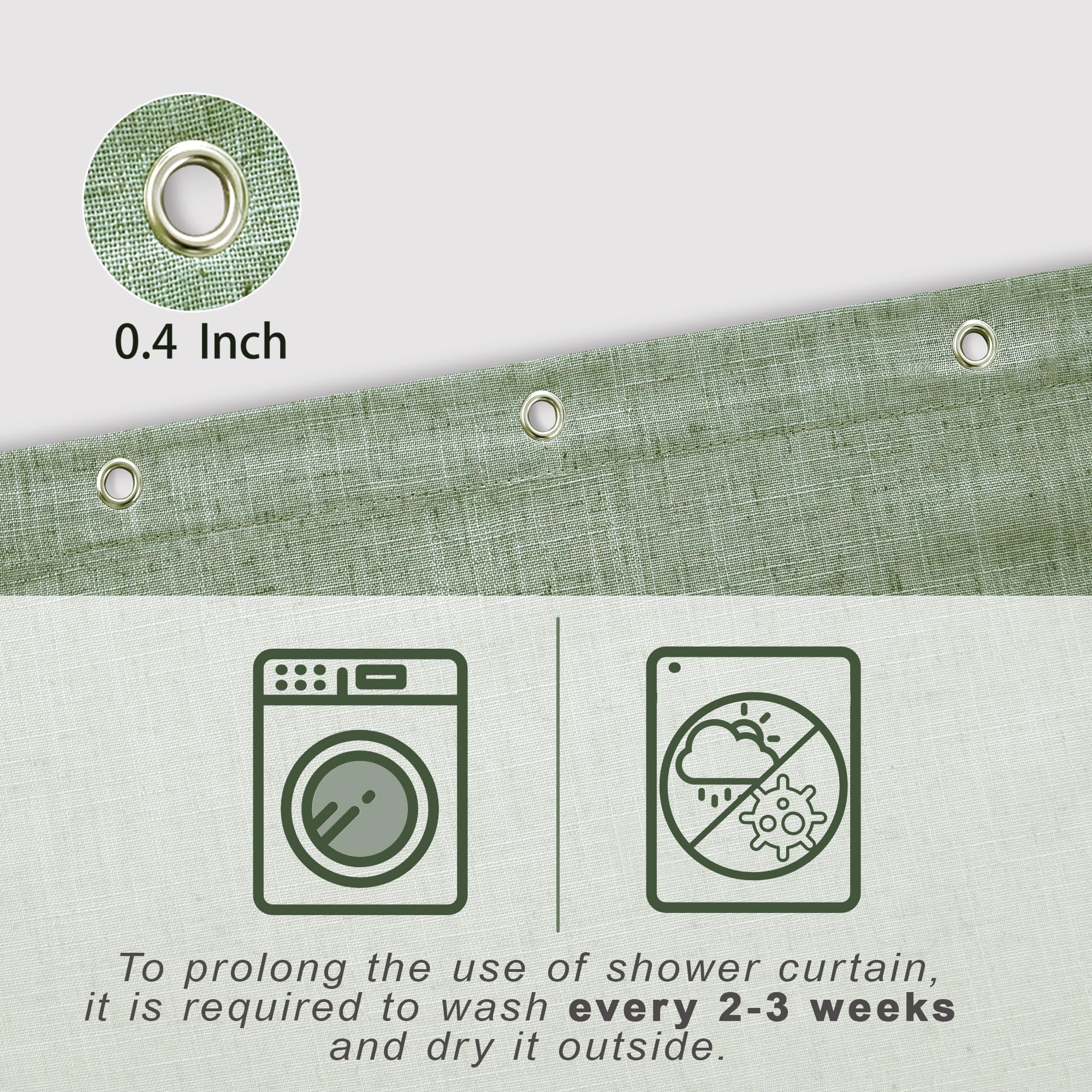 Koufall Sage Green Linen Shower Curains 84 Inch Length For Bathroom,Extra Long Curtain Liner Set With Hooks