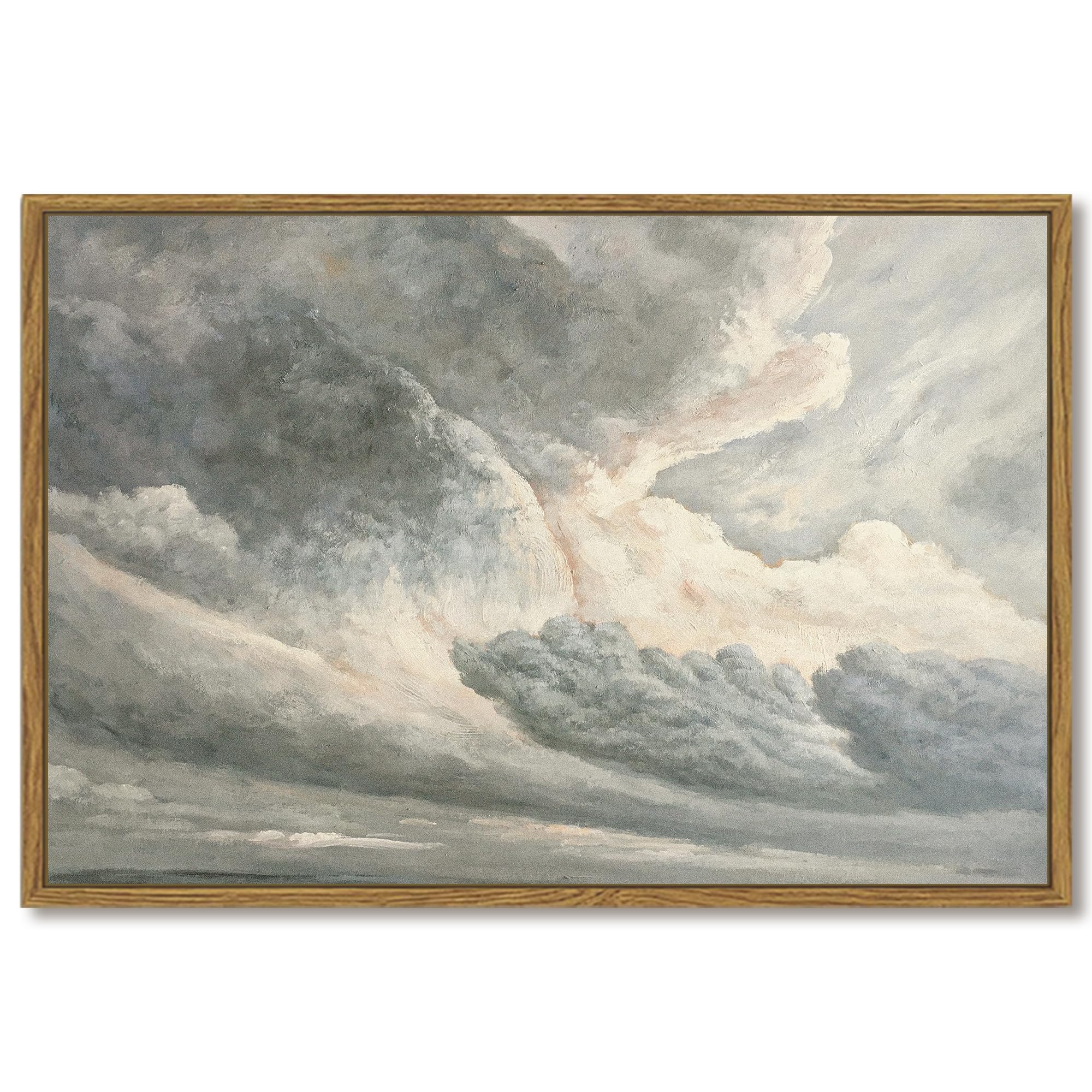 Shenify Landscape Framed Canvas Wall Art 24X36In Large Vintage Classical Clouds In The Sky Prints Hallway Bathroom Office Decor