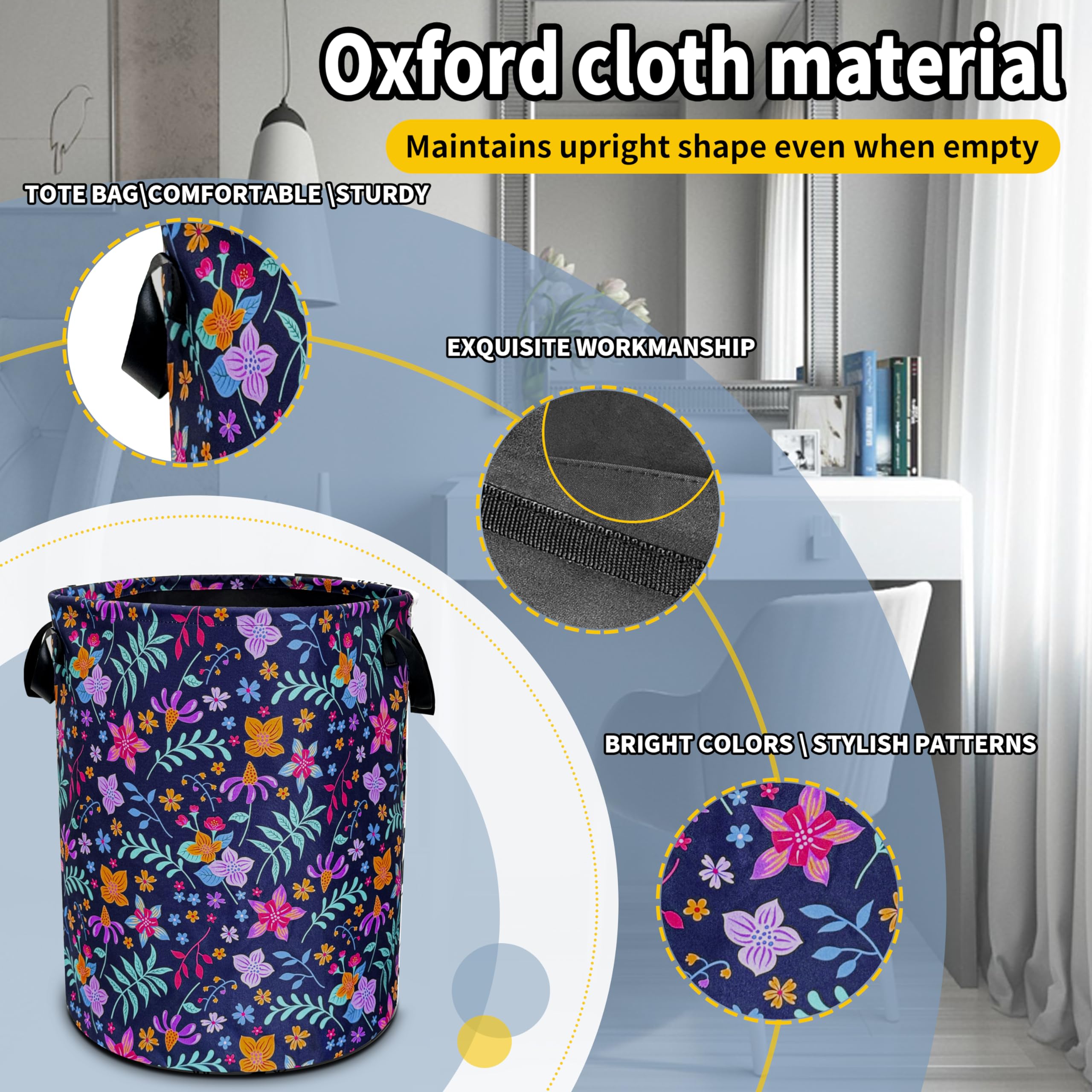 Flowers Laundry Basket Floral Foldable Oxford Cloth Funny Tote Bag Laundry Hamper Clothes Storage Bucket Toy Organizer For Bathr