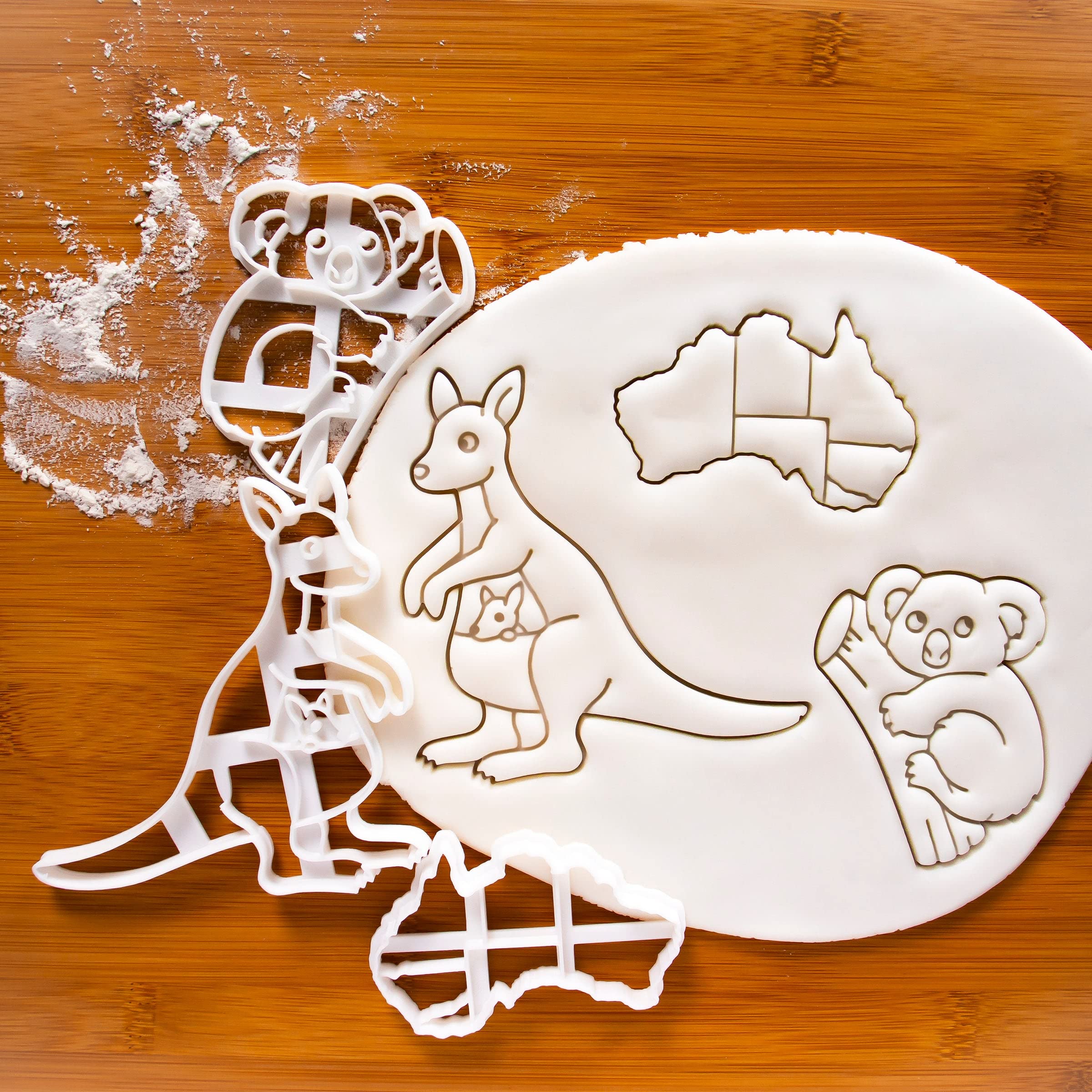 Set Of 3 Australia Themed Cookie Cutters (Designs: Koala, Kangaroo And Australian Continent), 3 Pieces - Bakerlogy