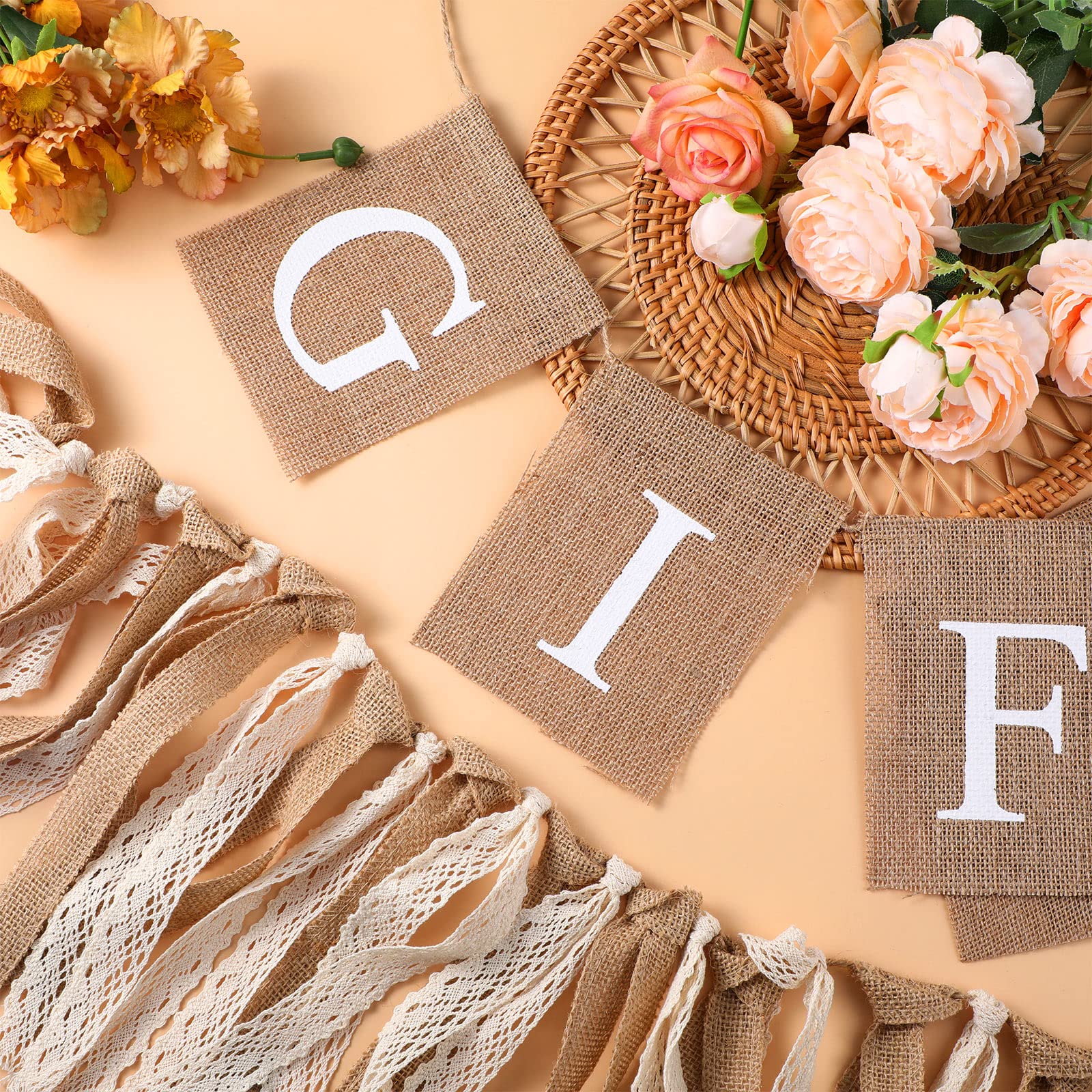 2 Pcs Boho Burlap Banner Baby Shower Decorations Set Include Rustic Gift Banner Decor Bunting Sign Bunting Gifts Sign Burlap Lac