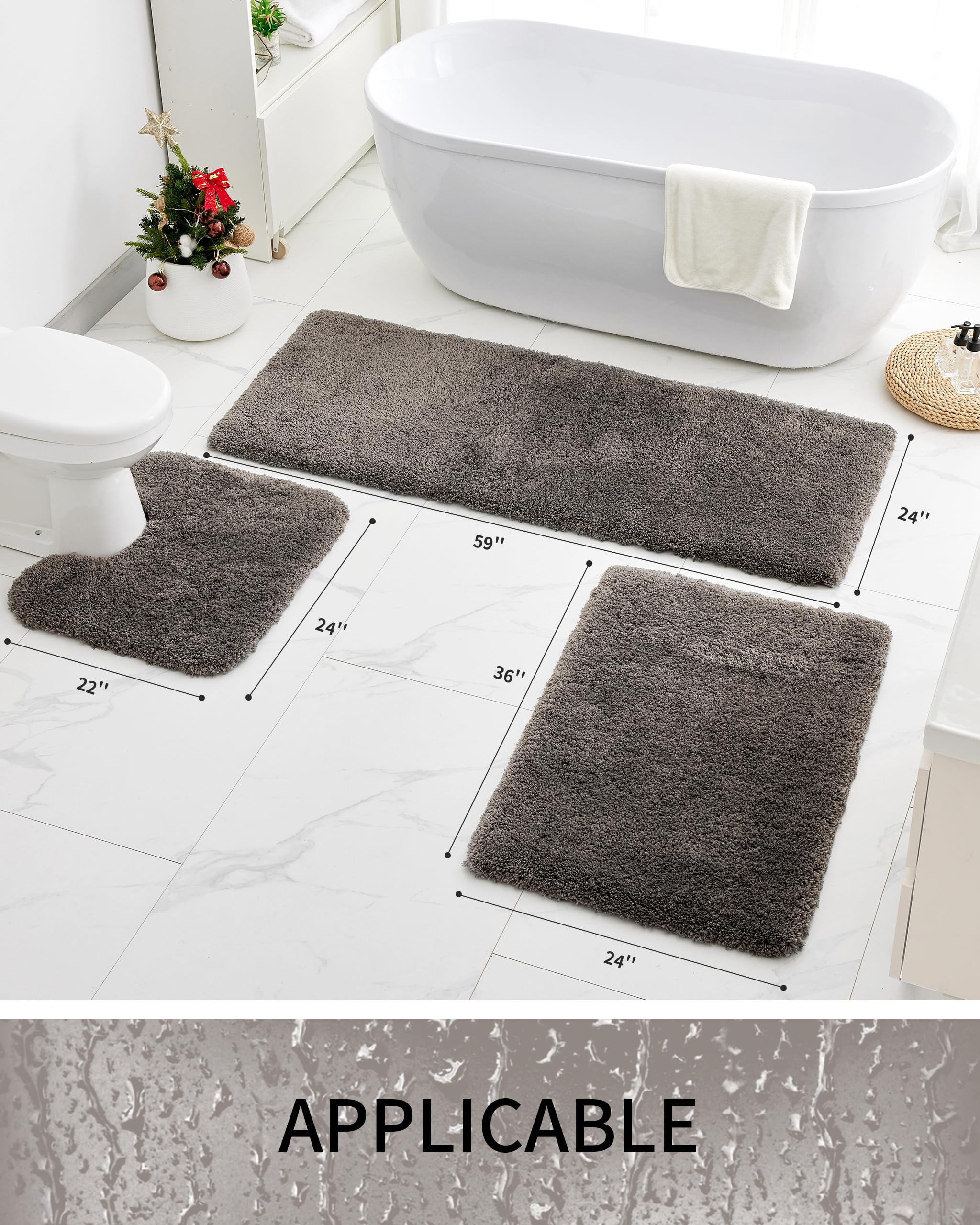 Ruggnovea Bathroom Rugs 24x59, Ultra Thick Shaggy Soft Absorbent Bath Rug, High Density Foam Latex Non Slip Backing, Machine Was