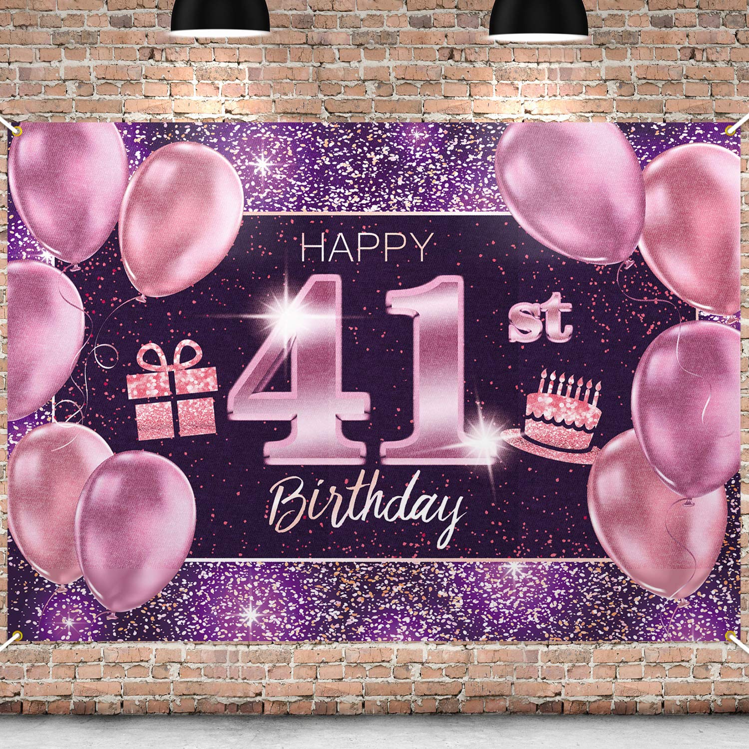 Pakboom Happy 41St Birthday Banner Backdrop - 41 Birthday Party Decorations Supplies For Women - Pink Purple Gold 4 X 6Ft