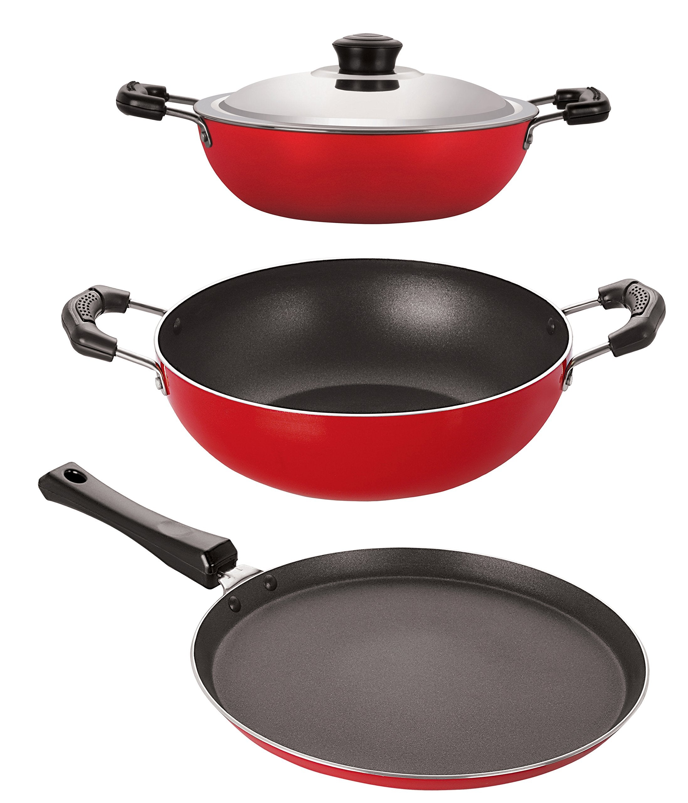 Nirlon Chemical Free 3 Piece NonStick Coated Aluminium Kitchenware Utensils Combo Gift Set Offer, 2.6Mm_Ft12_Kd14_Dkd(M)