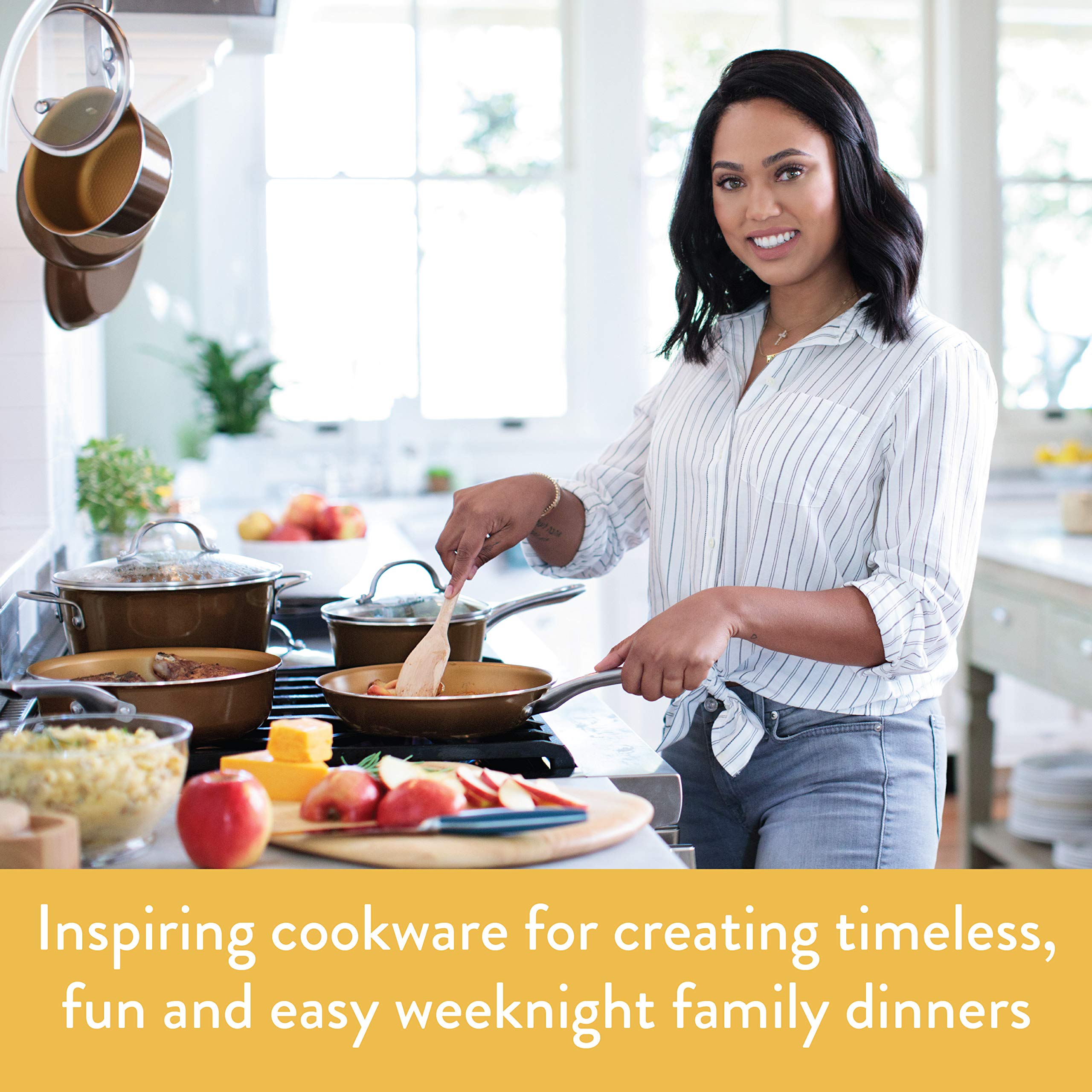 Ayesha Curry Home Collection Nonstick Sauce Pan/Saucepan With Lid, 3 Quart, Brown