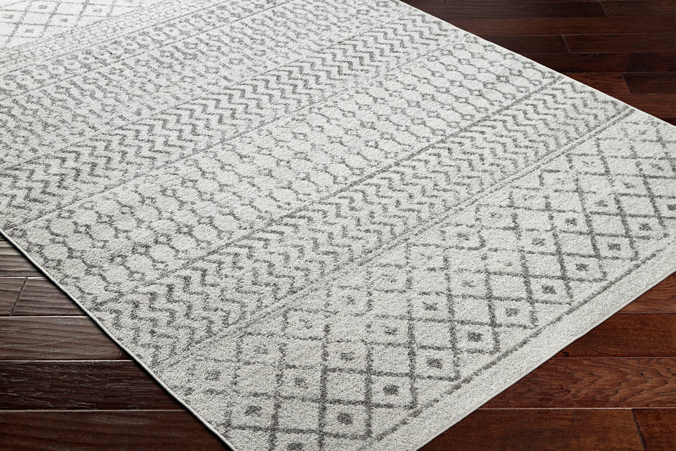 Livabliss Area Rugs - 10x13 Chester Boho Moroccan Cream Rug for Living Room Bedroom - Large Charcoal Gray Geometric Stain Resist