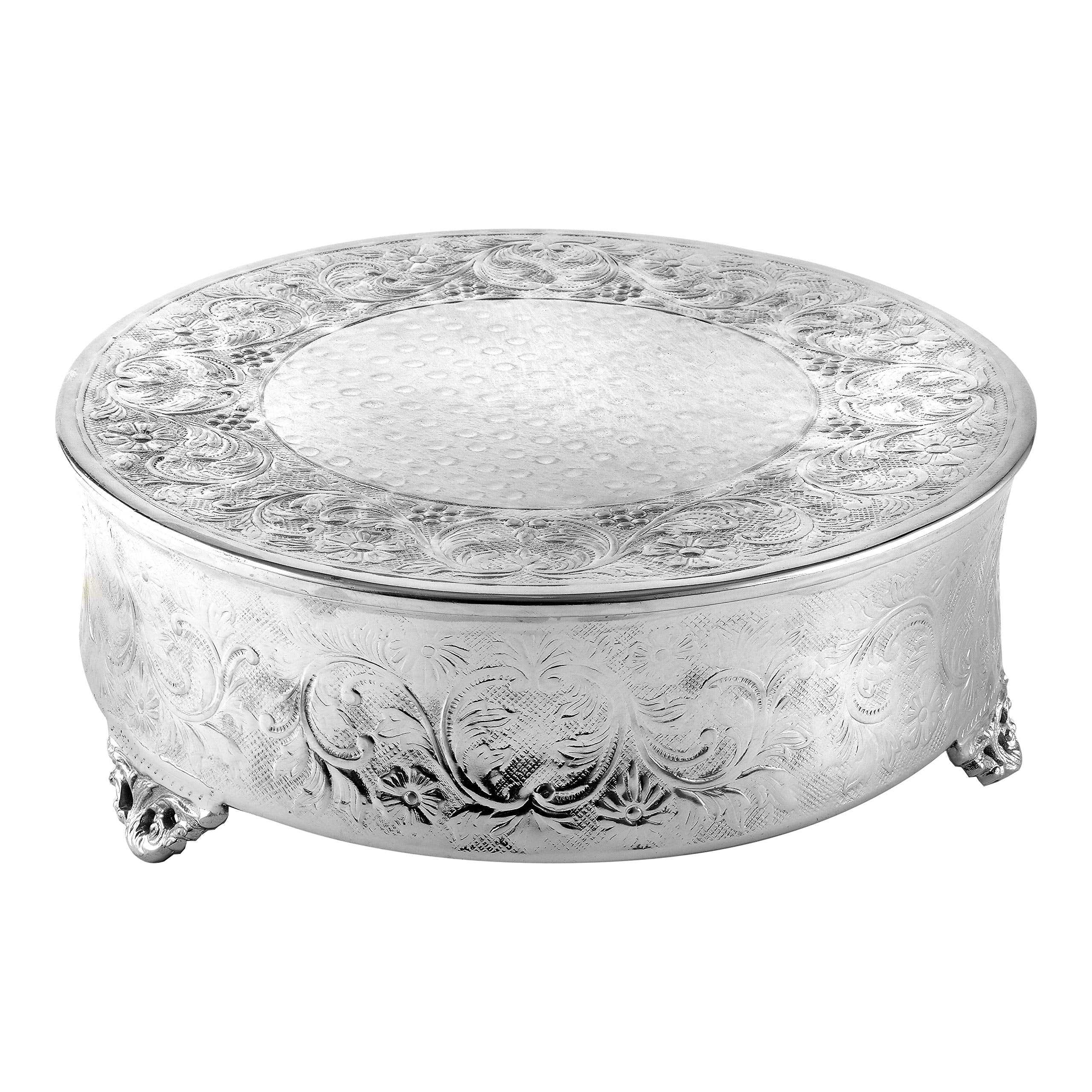 Elegance 16'' Round Ornate Wedding Cake Stand, Silver