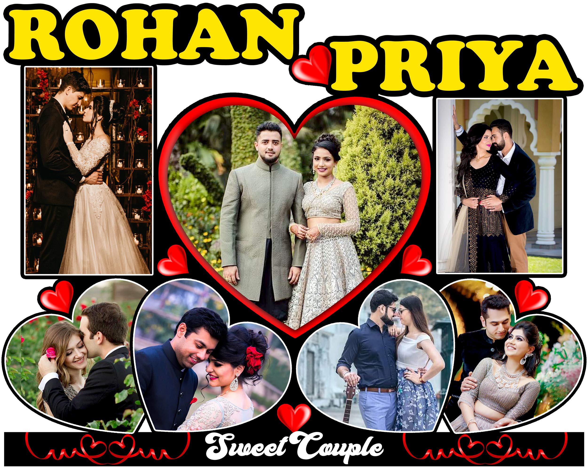 Shri Kanth Art Personalized & Customized Collage Photo Frame With Your Name (Rohan & Priya)| Wall Hanging Photo Frame | Wall Art