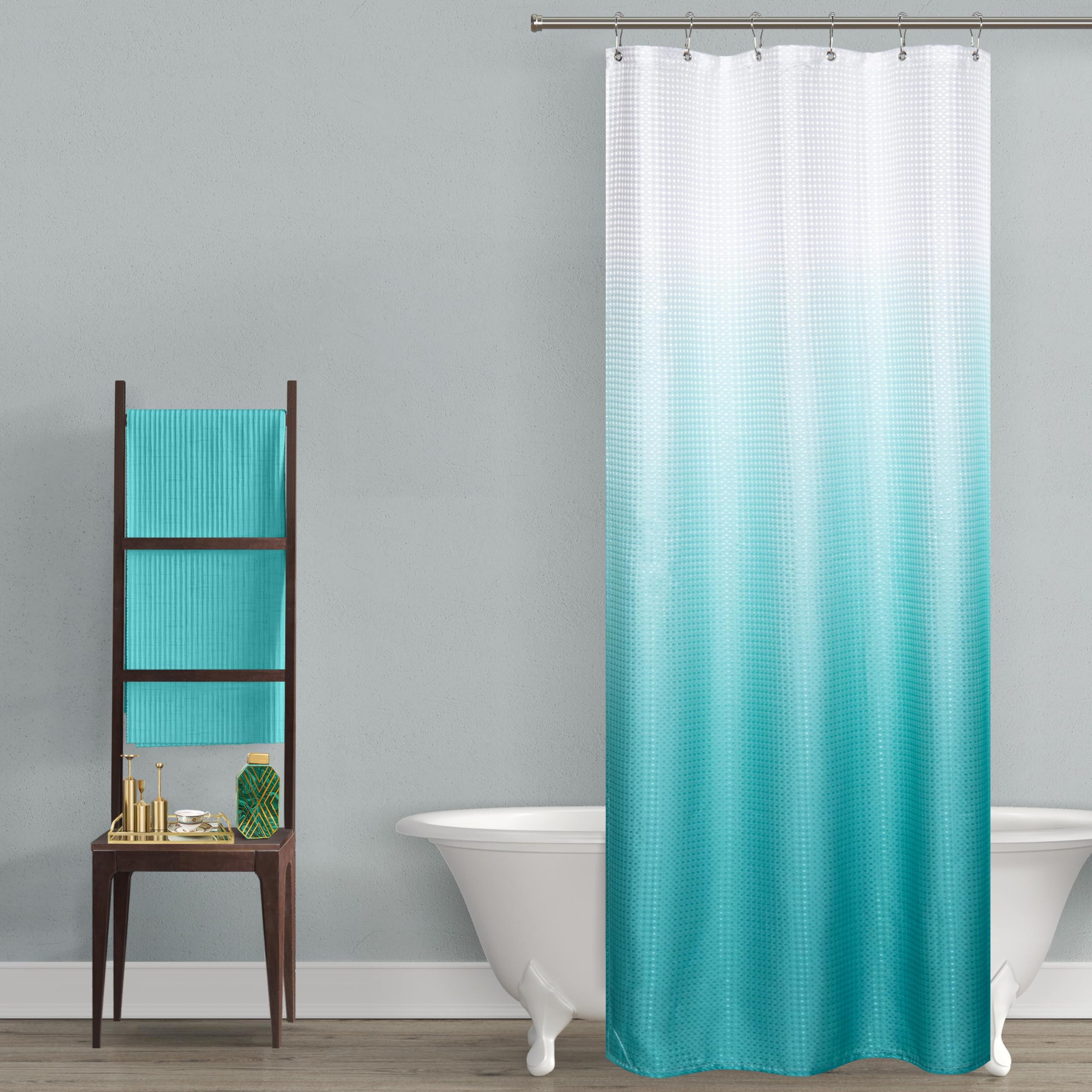 Mrs.Naturall Teal Shower Curtains For Bathroom,Bath Small Stall Shower Curtain Liner With Hooks Sets,36 X 72In,Aqua Turquoise