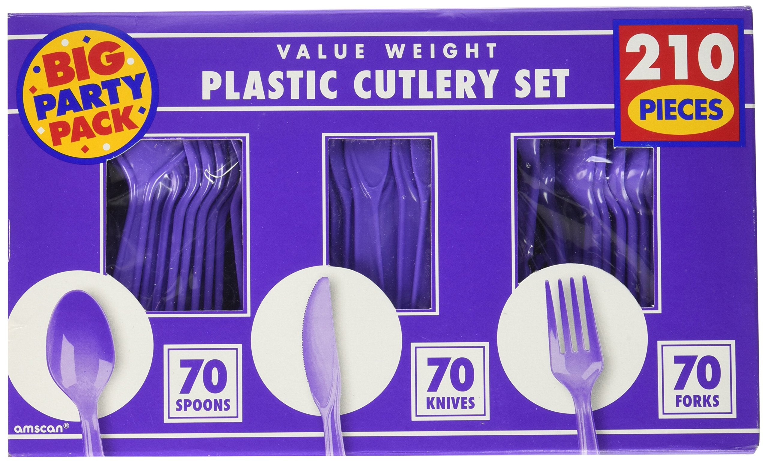 New Purple Plastic Heavy Weight Assorted Cutlery (200 Count) - Premium Disposable Plastic And Sturdy Cutlery, Perfect For Home U