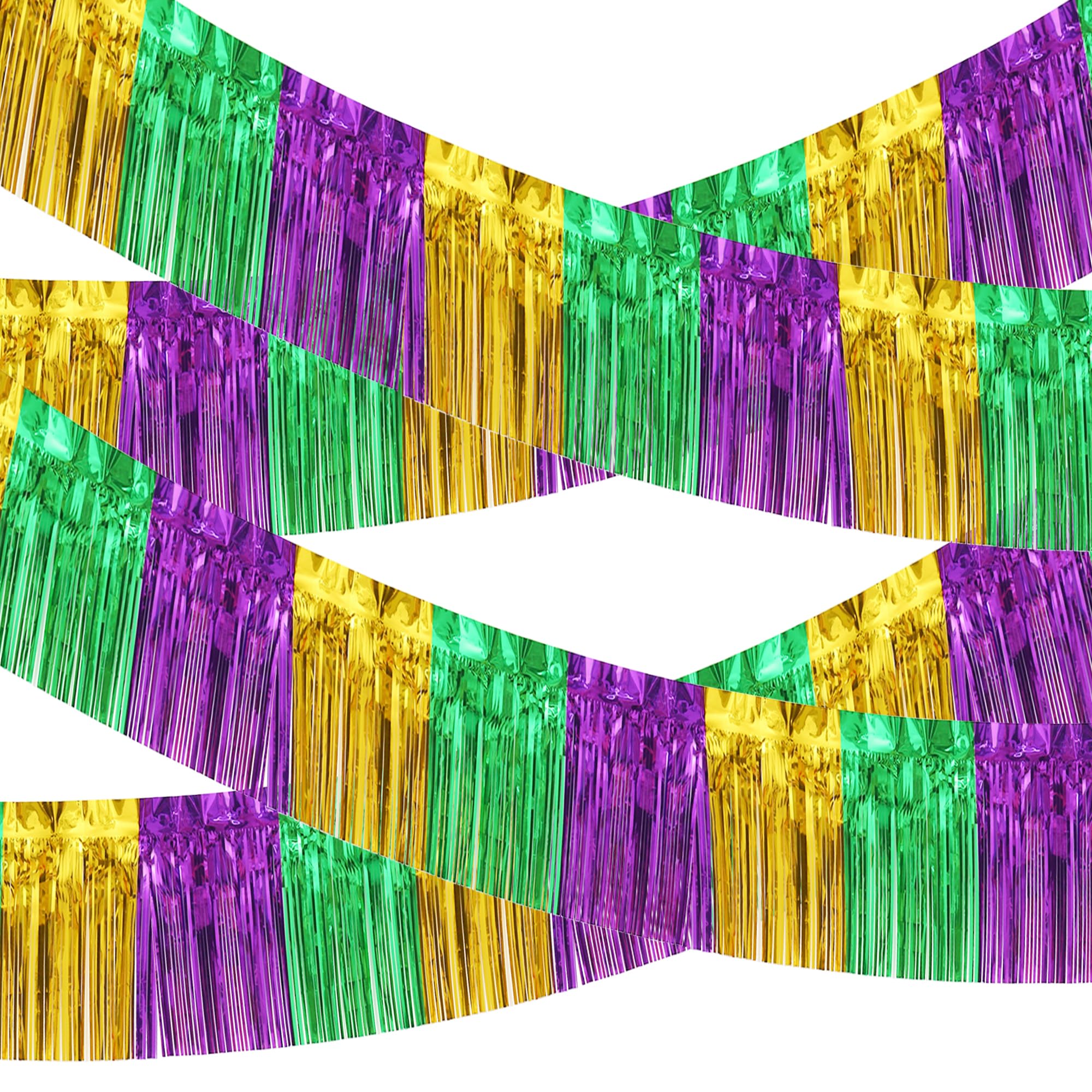 4 Pack 10 Feet Green Gold Purple Foil Fringe Garland Metallic Tinsel Streamers Banner Fringe Backdrop Banner For Parade Floats M