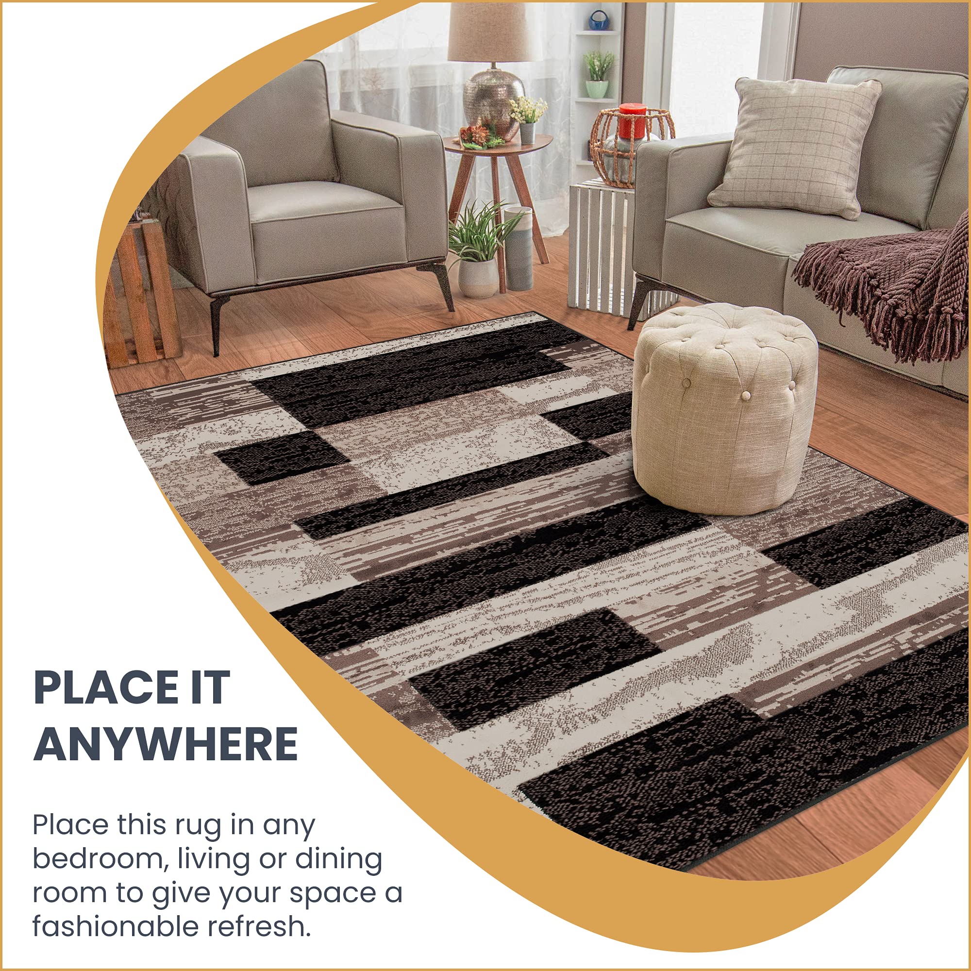 SUPERIOR Indoor Area Rug, Foam Backed, Modern Geometric Patchwork Floor Decor for Bedroom, Office, Living Room, Entryway, Hardwo