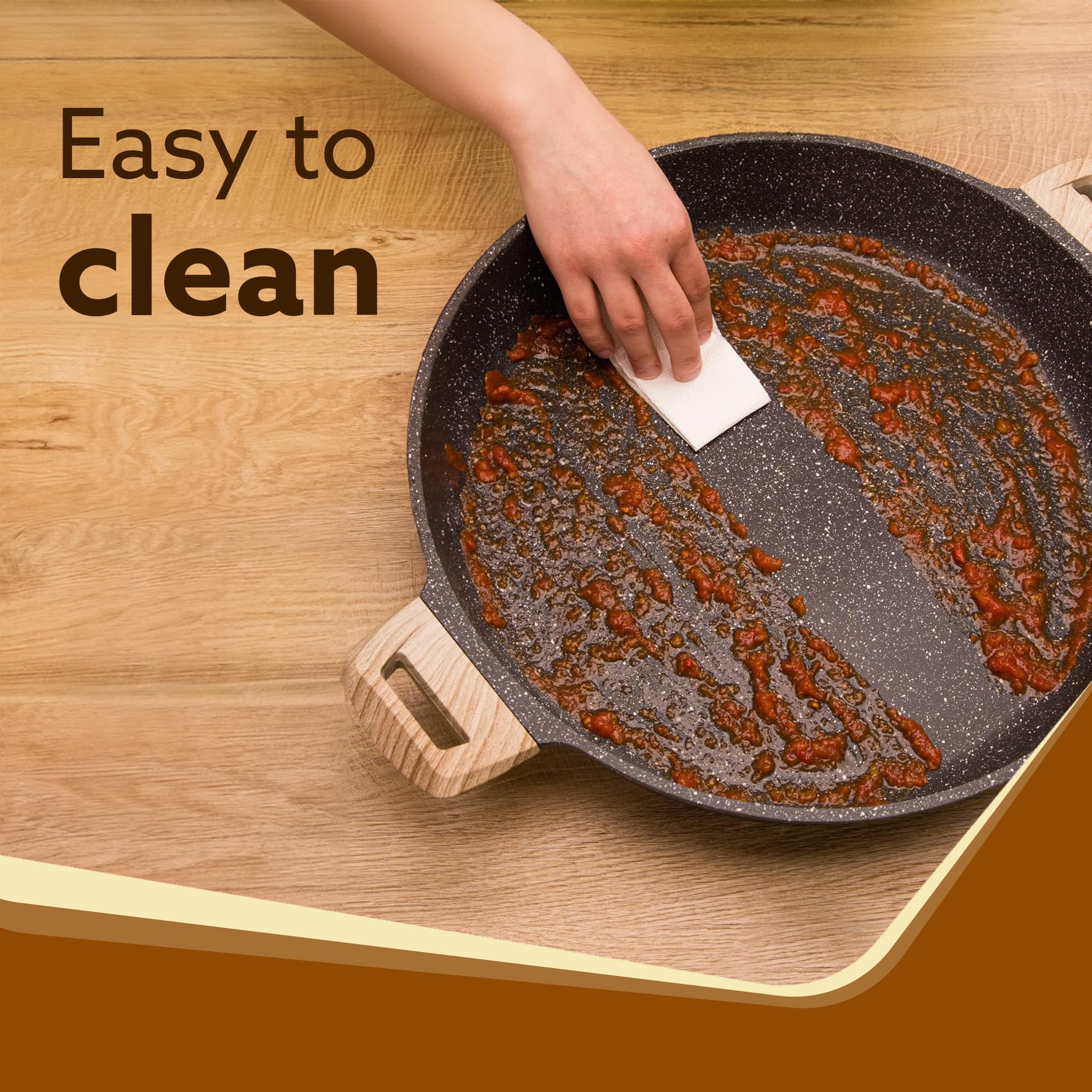 AGARO Imperial Granite Non Stick Kadai with Glass Lid, 3.8L / 28cm, Deep Frying Pan, Biryani Pot, Cast Aluminium Body, Gas & Ind