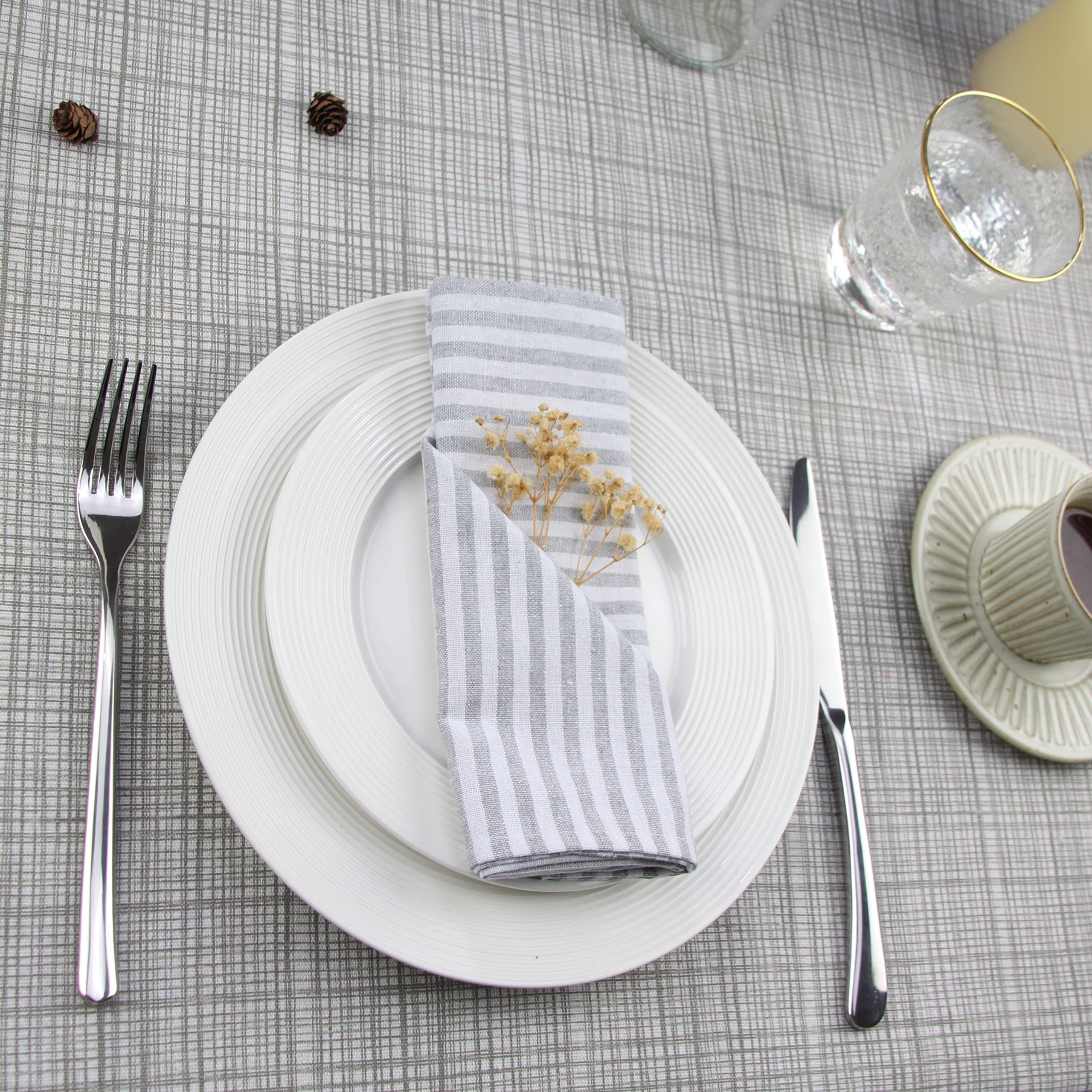 Infei Plain Striped Cotton Linen Blended Dinner Cloth Napkins - Set Of 12 (17 X 17 Inches) - For Events & Home Use (Grey)