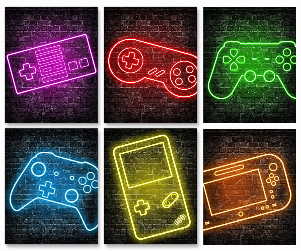 Neon Gaming Posters For Boys Room Decor, Boys Room Decorations For Bedroom, Gamer Wall Art,Gamer, Game Console, Teen Boy Bedroom
