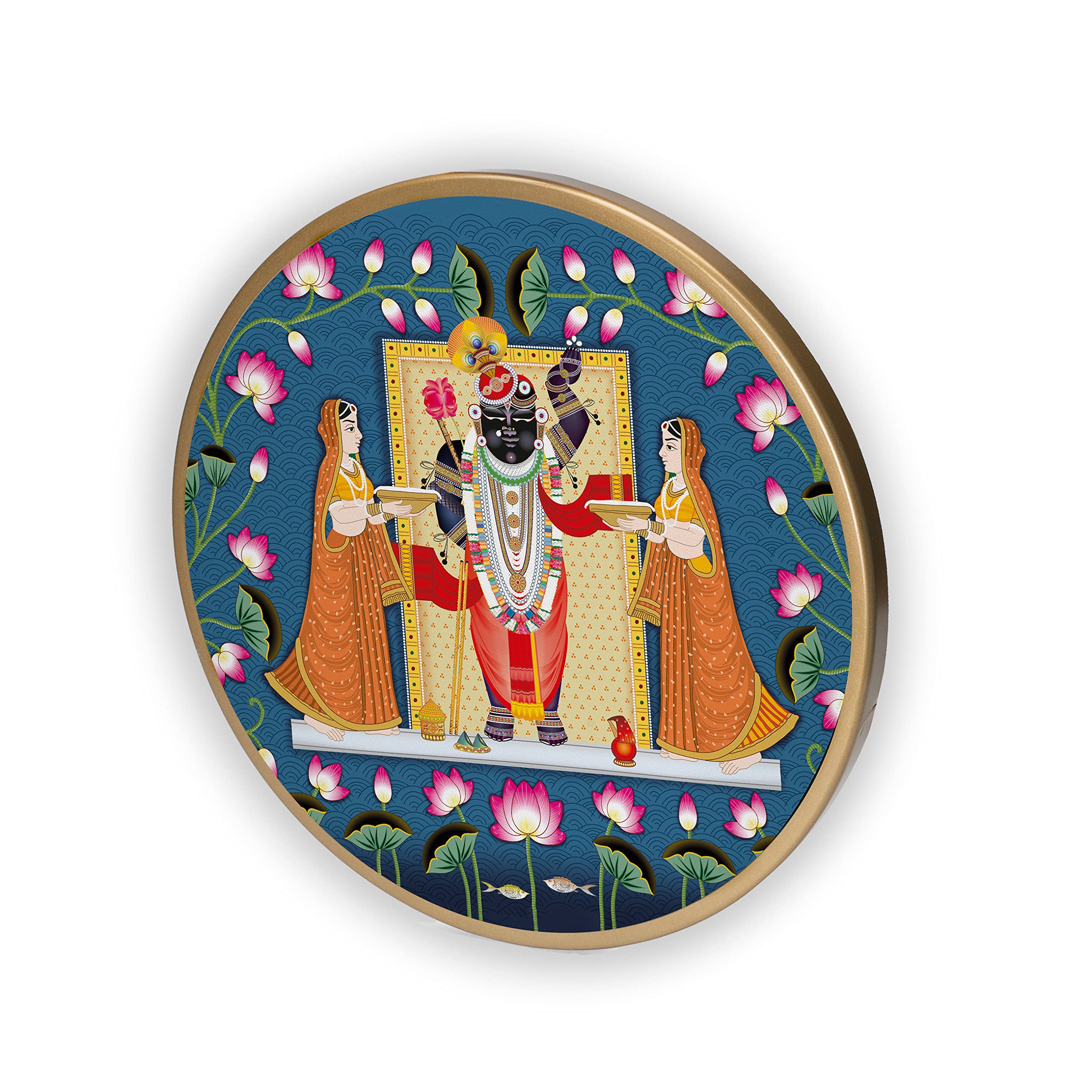 UNIQUE GRAPHICS Lord Shreenathji Gold Ring Framed Canvas Painting 12 Inch X 12 Inch For Home, Office, Drawing Room,Kitchen WallD