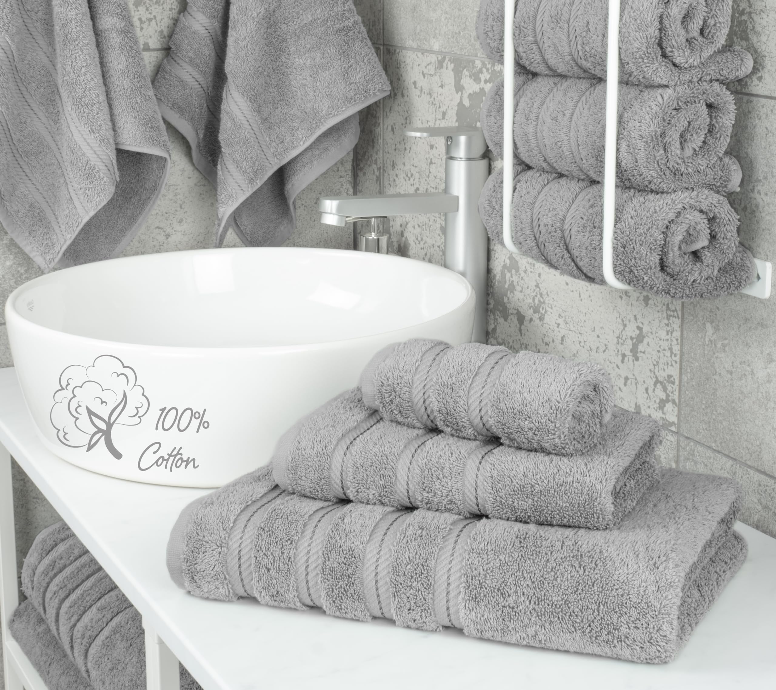 American Soft Linen Luxury 3 Piece Towel Sets  1 Bath Towel 1 Hand Towel 1 Washcloth  100% Turkish Cotton Towels for Bathroom  Grey Towel Set