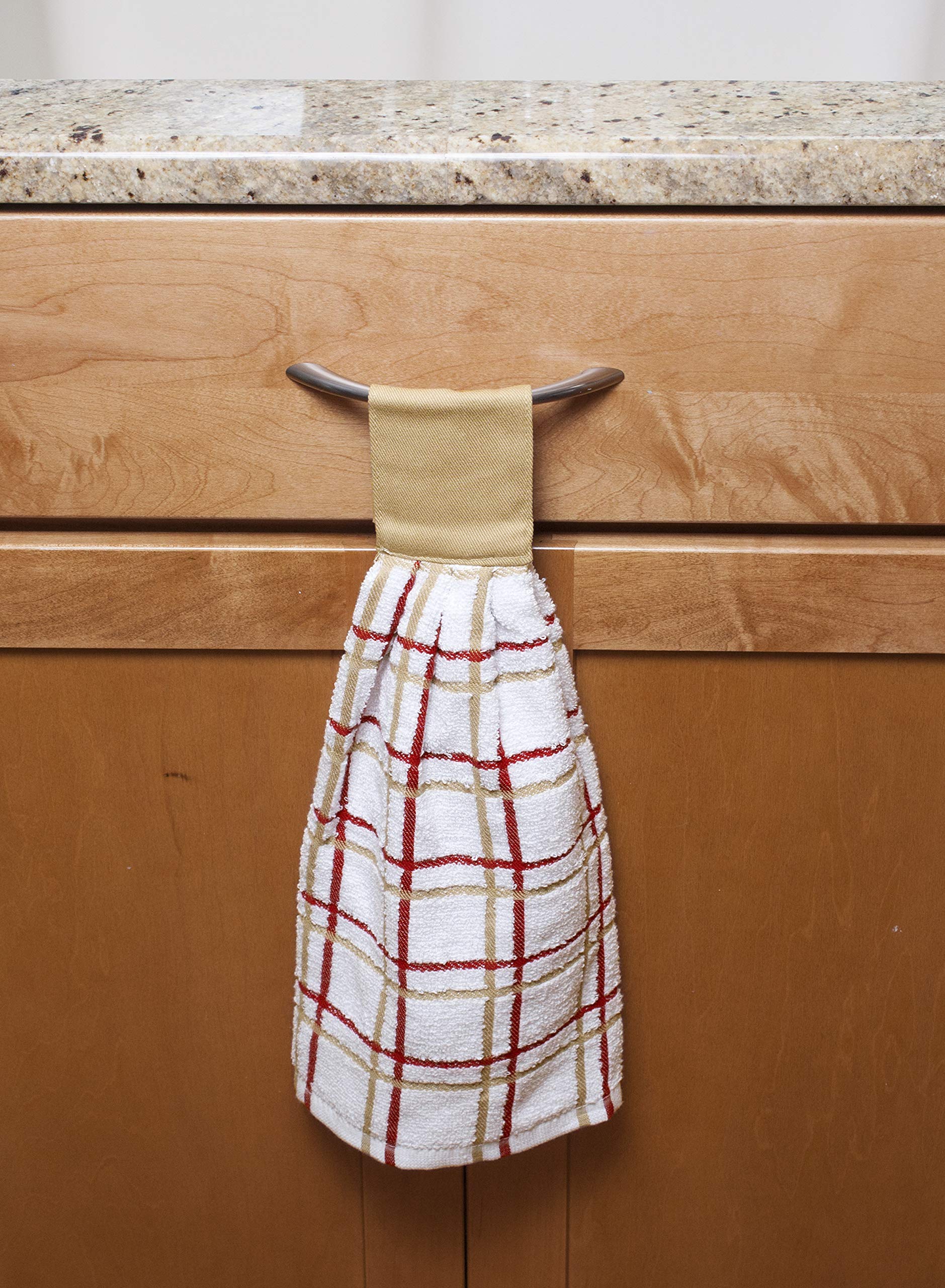 Ritz KitchenWears 100% Cotton Terry Hanging Kitchen Tie Towel  Multi-Check  Biscotti