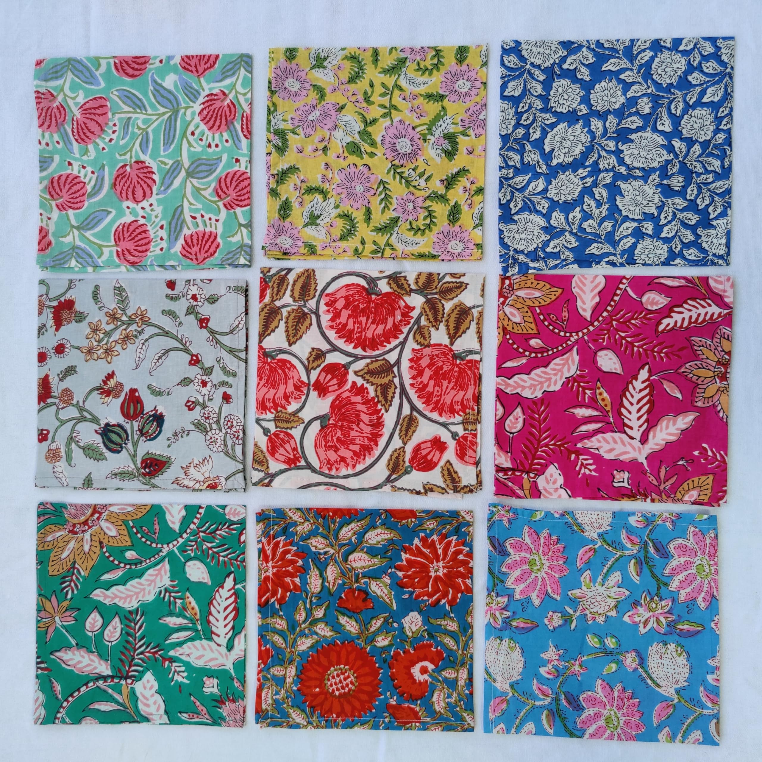 Indianhandicrafts 10 Pc Mix Lot Napkin Hand Block Print 100% Cotton Made Napkin Size 16 X16 Inch Jaipuri Printed Home Decor Napk