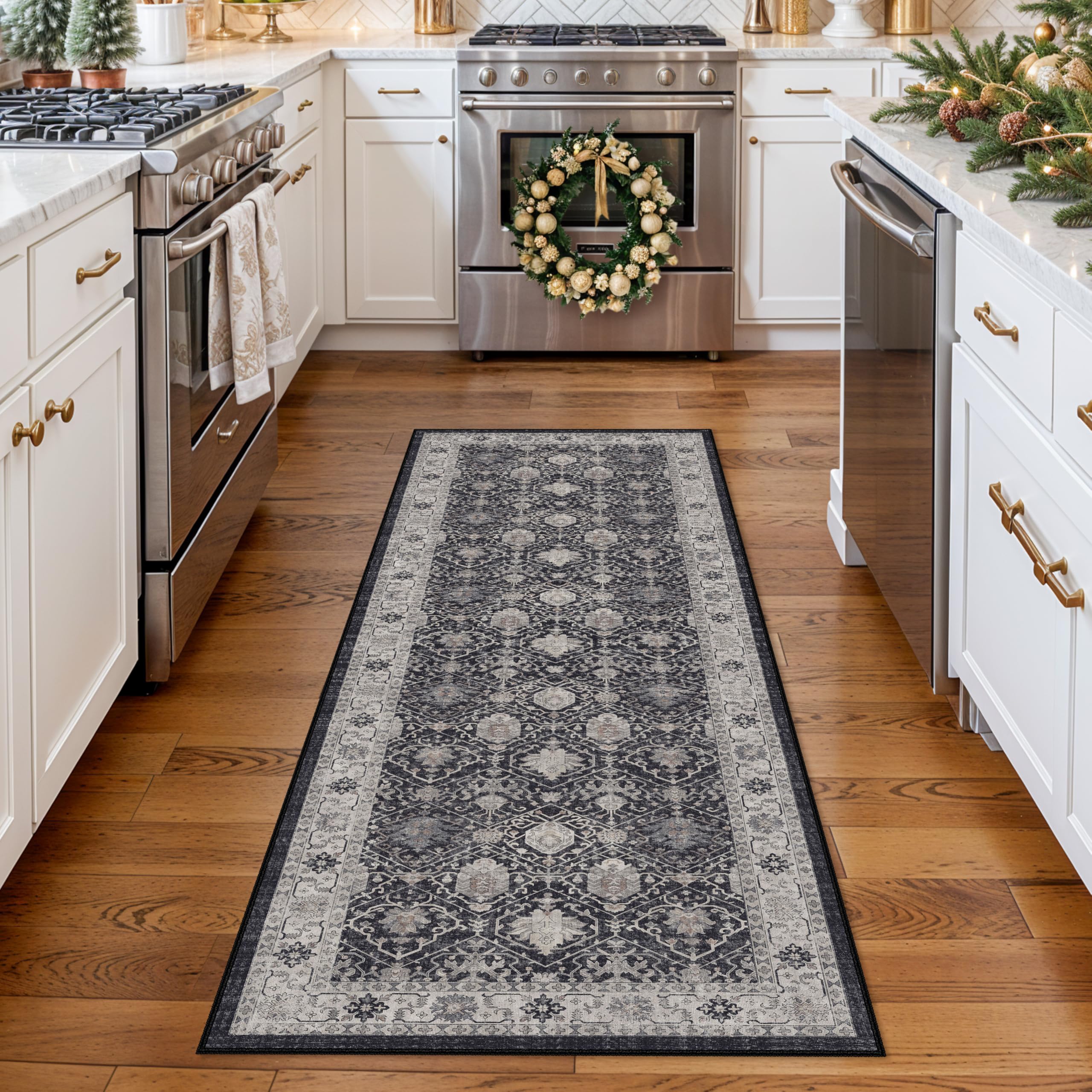 Hallway 2x5 Washable Runner Rug: Oriental Stain Resistant Kitchen Entryway Rugs Farmhouse Ultra Soft Bathroom Bedroom Print Floo