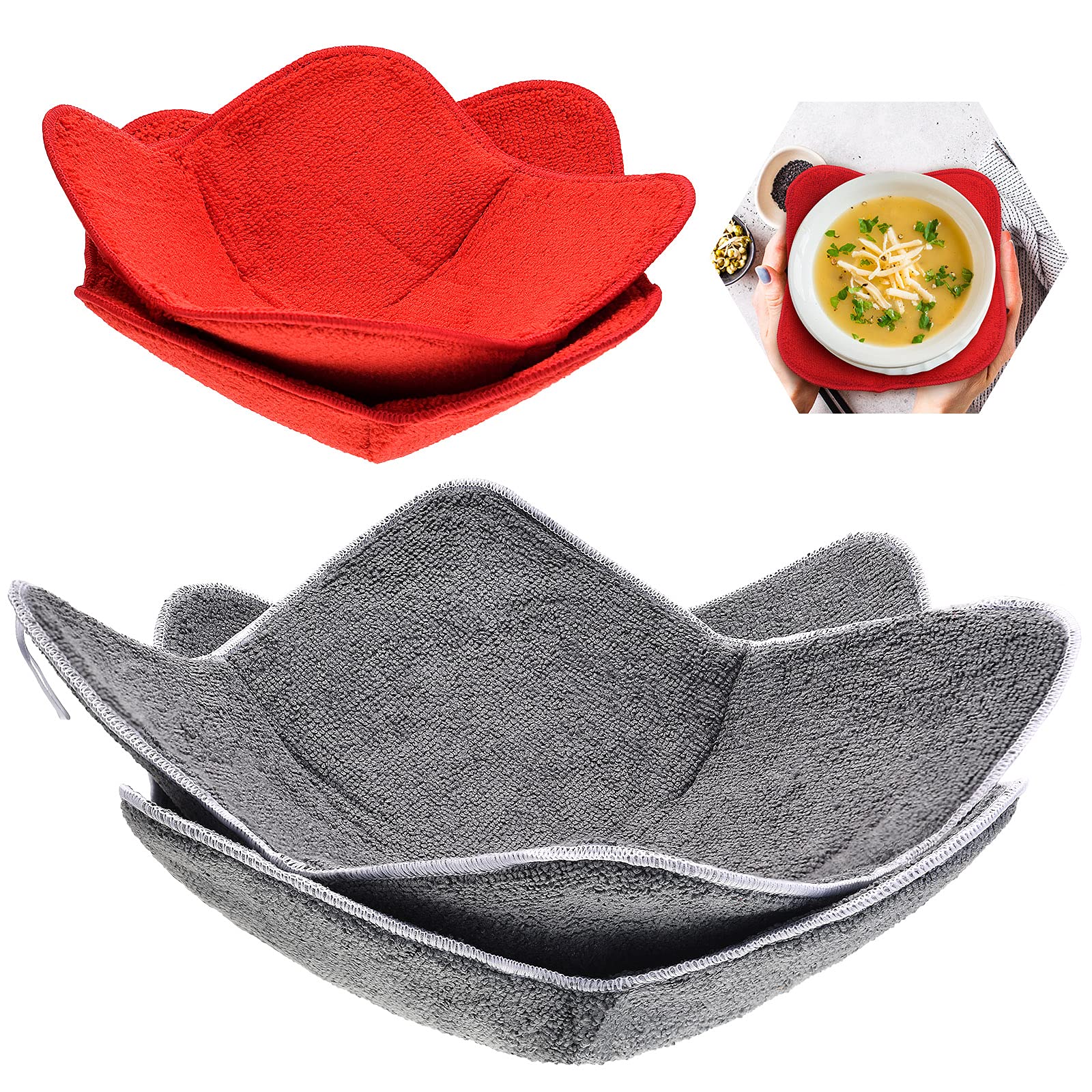 4 Pieces 2 Sizes Bowl Holders Sponge And Microfiber Small Bowls Holder Large Bowl Potholders For Microwave Heat Insulated Plate