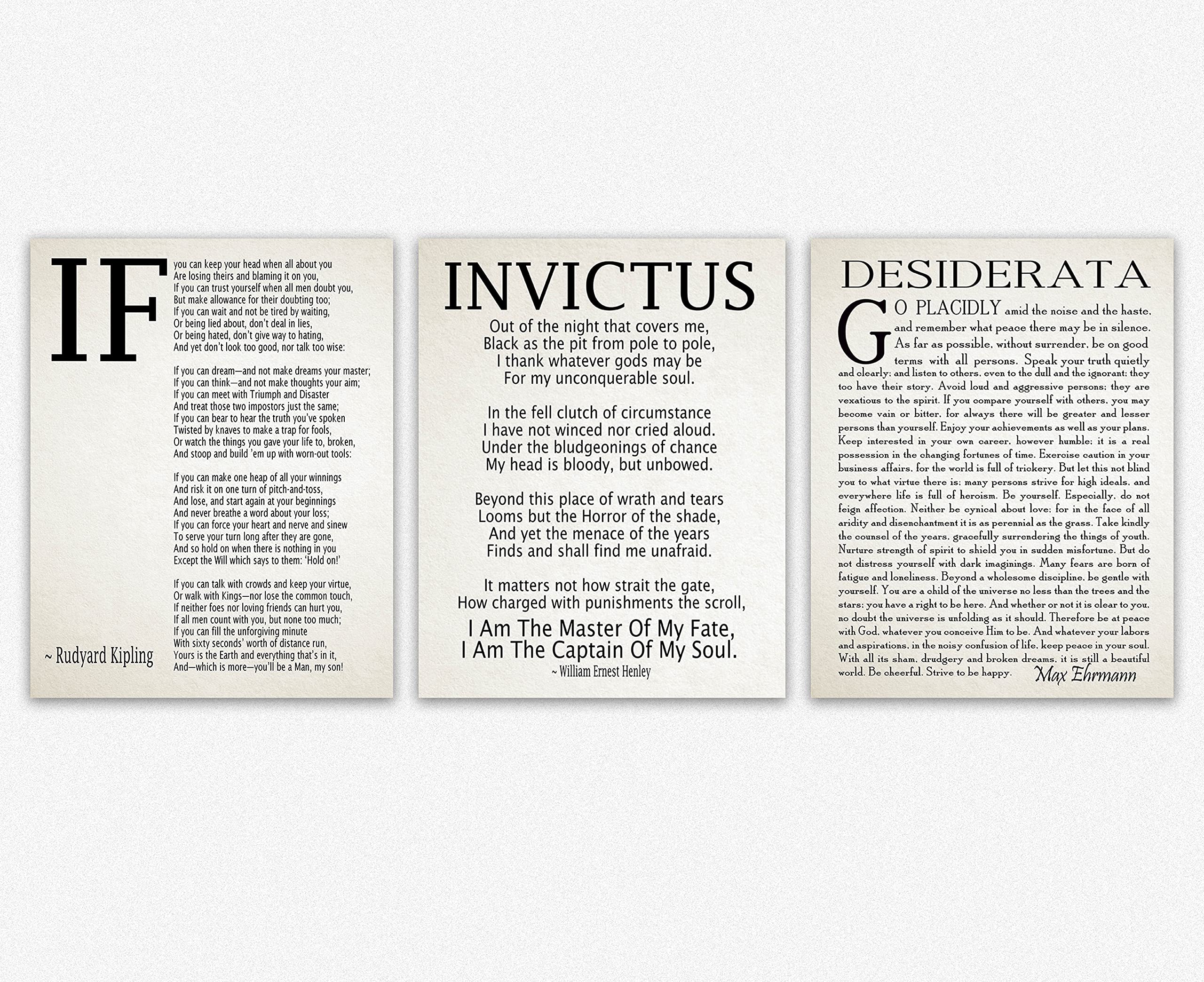 Wallbuddy If Poem Invictus Poem And Desiderata Inspirational Poems Set Of 3 (5 X 7, Vintage)