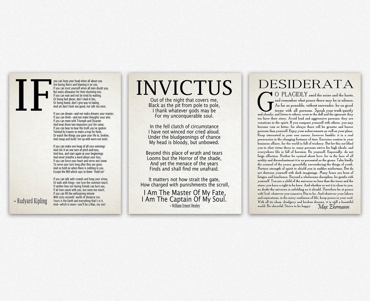 Wallbuddy If Poem Invictus Poem And Desiderata Inspirational Poems Set Of 3 (5 X 7, Vintage)