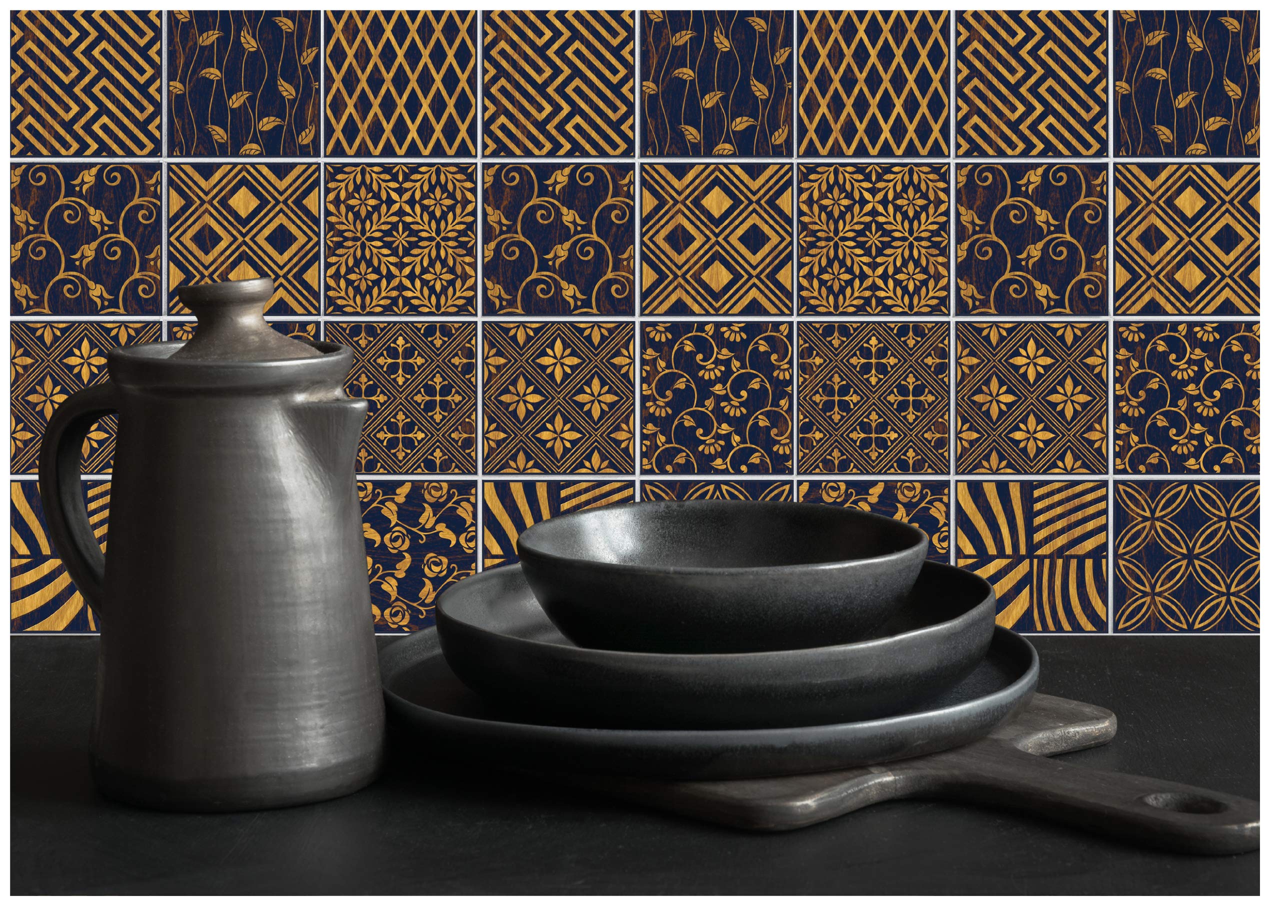 The Nisha 24 PC Pack (4 X 4) Art Eclectic Peel and Stick Wall Sticky Backsplash Vinyl Waterproof Removable Tile Sticker Decals for Bathroom & Kitchen  4x4 Inch  Toscana 1253