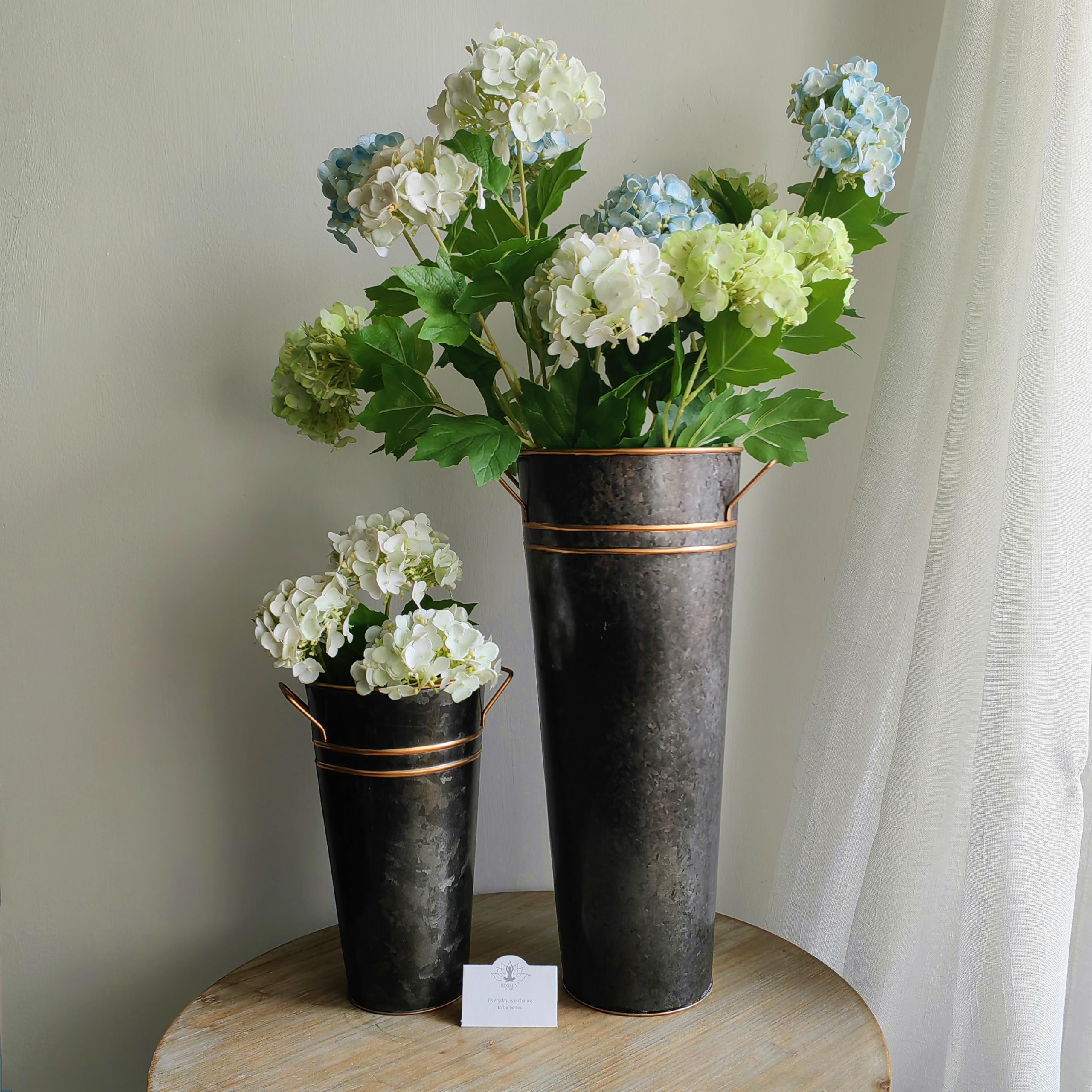 Hosley Set of 4 Metal Vases with Zinc Finish 9 Inch High Ideal Gift for Wedding Special Occasion Home Office Dried Floral Arrang